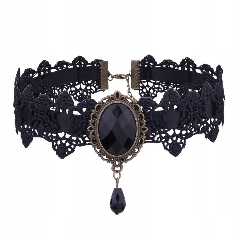 

Choker czarny, cyrkonia, koronka, materiał