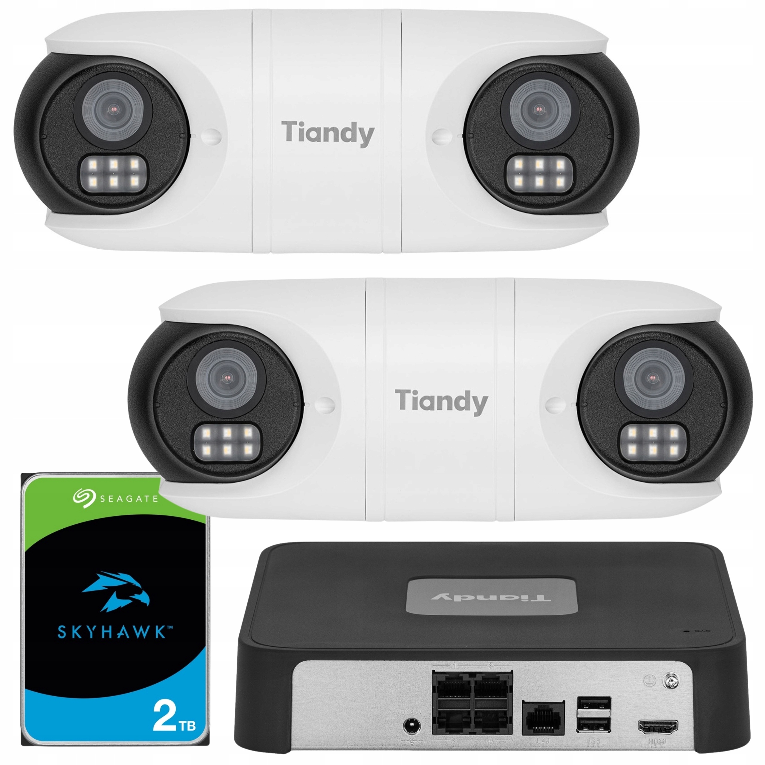 Sada pro monitorování 2x kamera Tiandy Dual 2Mpx PoE rekordér disk 2TB