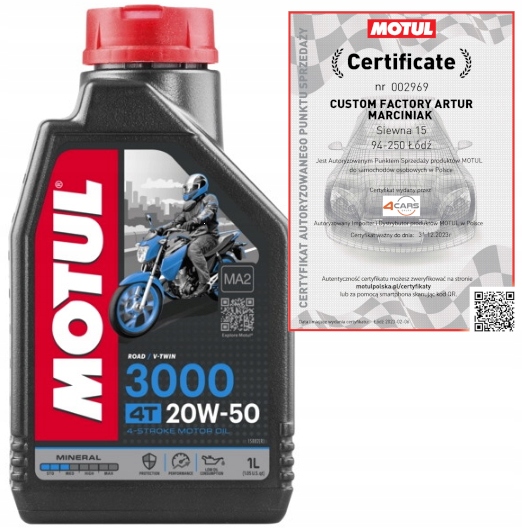Motul 3000 20W50 4T Olej Mineralny Do Motocykli 1L