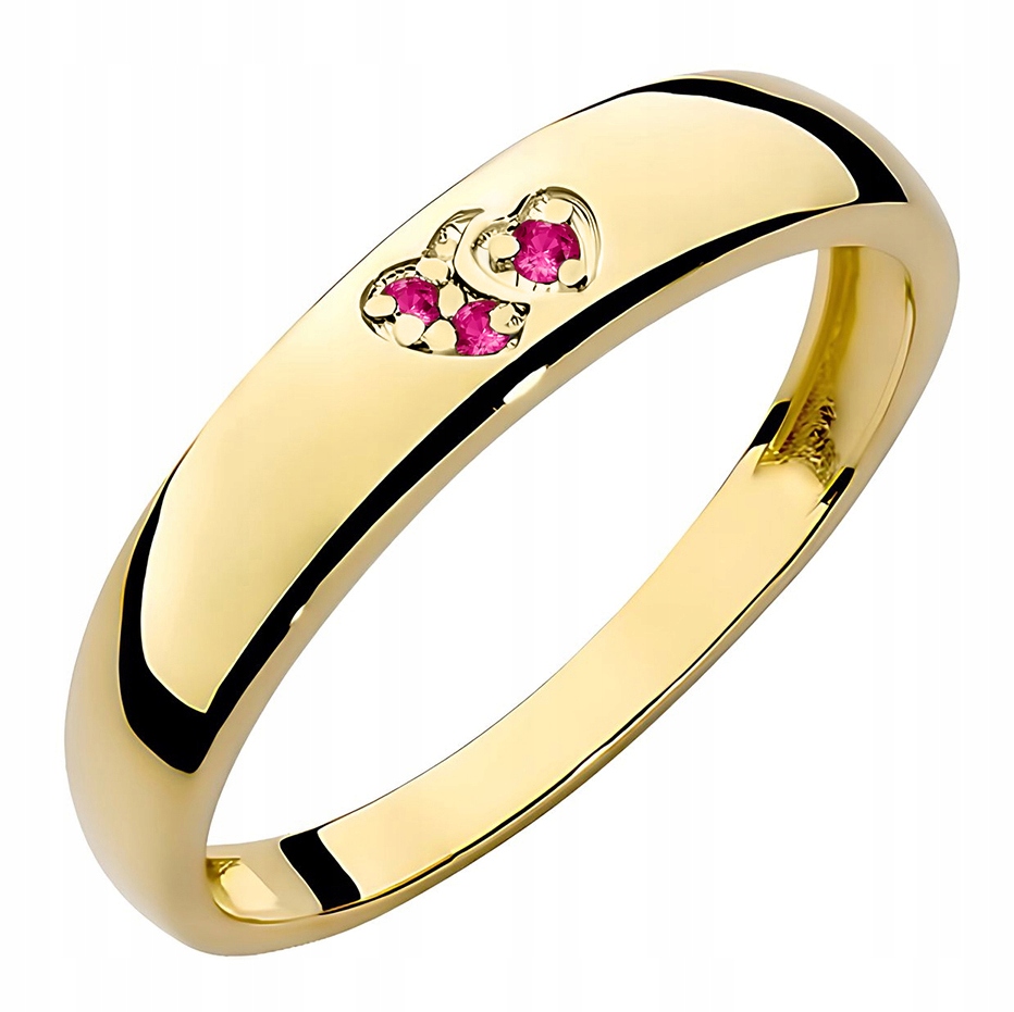 Złoty Pierścionek Obrączka pr. 333 Serce Czerwone Rubinowe Cyrkonie r.19 8k