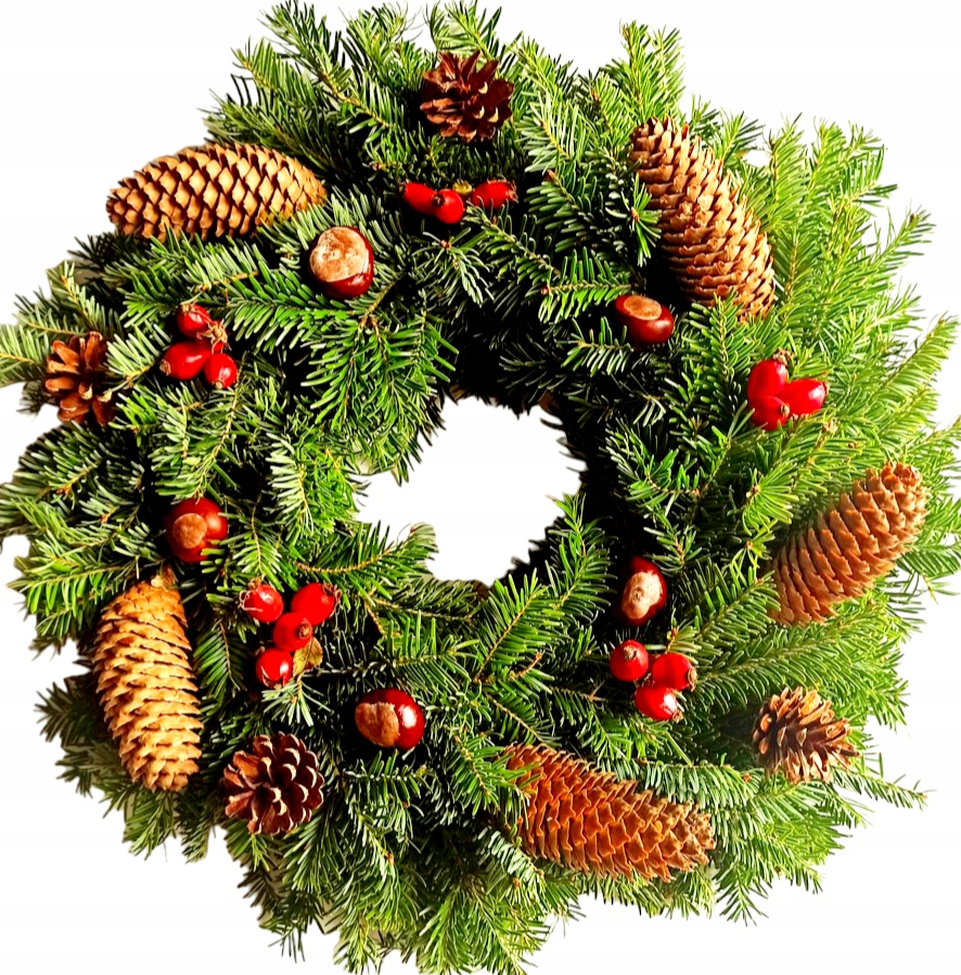 Dekorace, věnec, živý s kaštany, na hrob, Vánoce 40 cm [BN-G21]