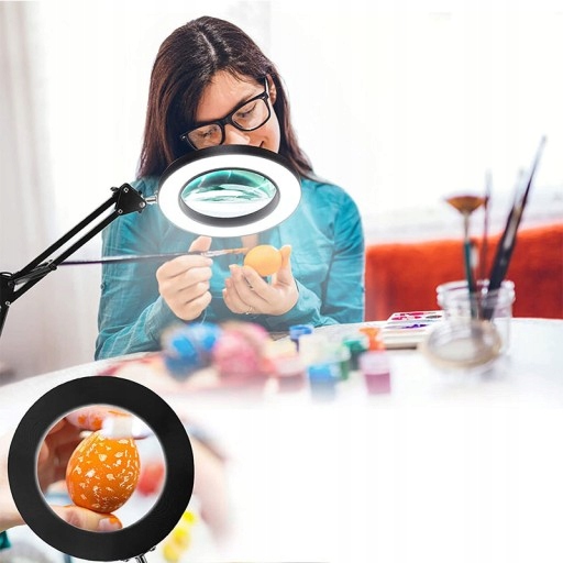 LAMPKA KREŚLARSKA BIURKOWA SZKOLNA BIURKO DO BLATU LED LUPA POWIĘKSZAJĄCA Kolor czarny