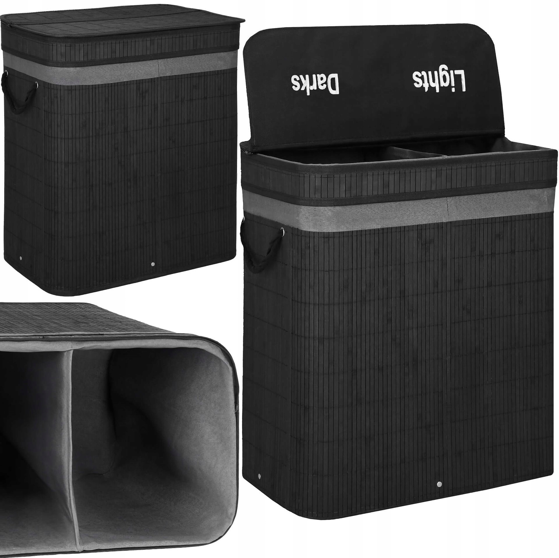 Bambusový Koš Na Prádlo Dvoukomorový S Víkem, Nádoba Velká 100 L