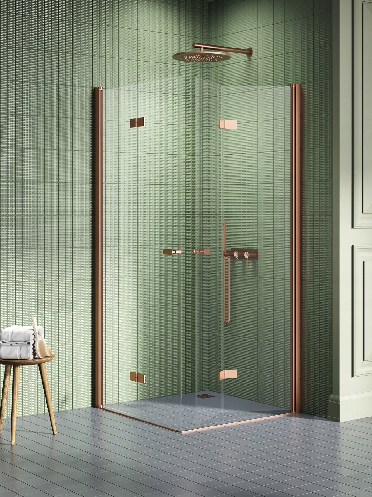 Nt Miedziana Kabina New Soleo Copper Brushed 90x80 miedź łamana składana