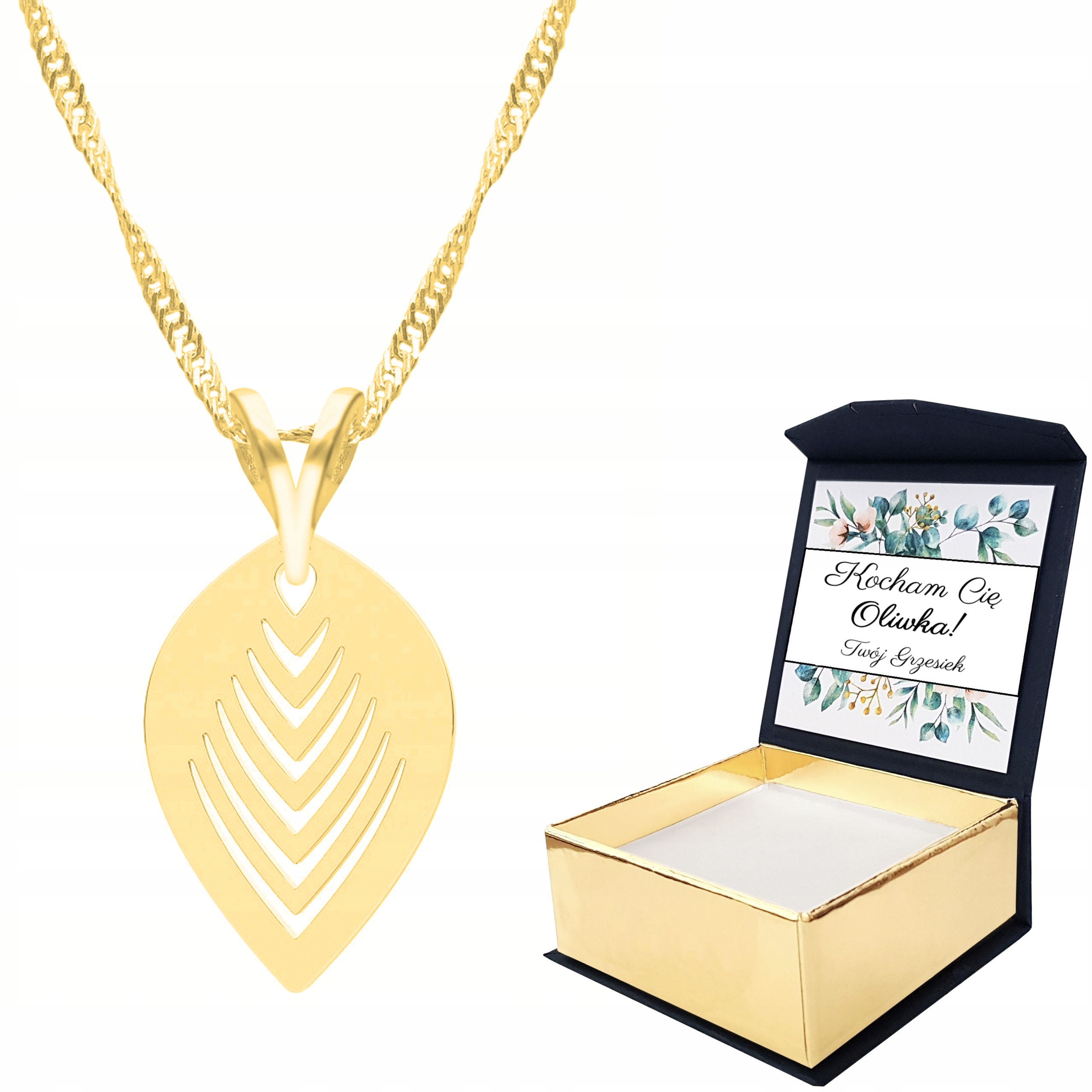 Zlatý náhrdelník Lístek Leaf Vlastní Potisk