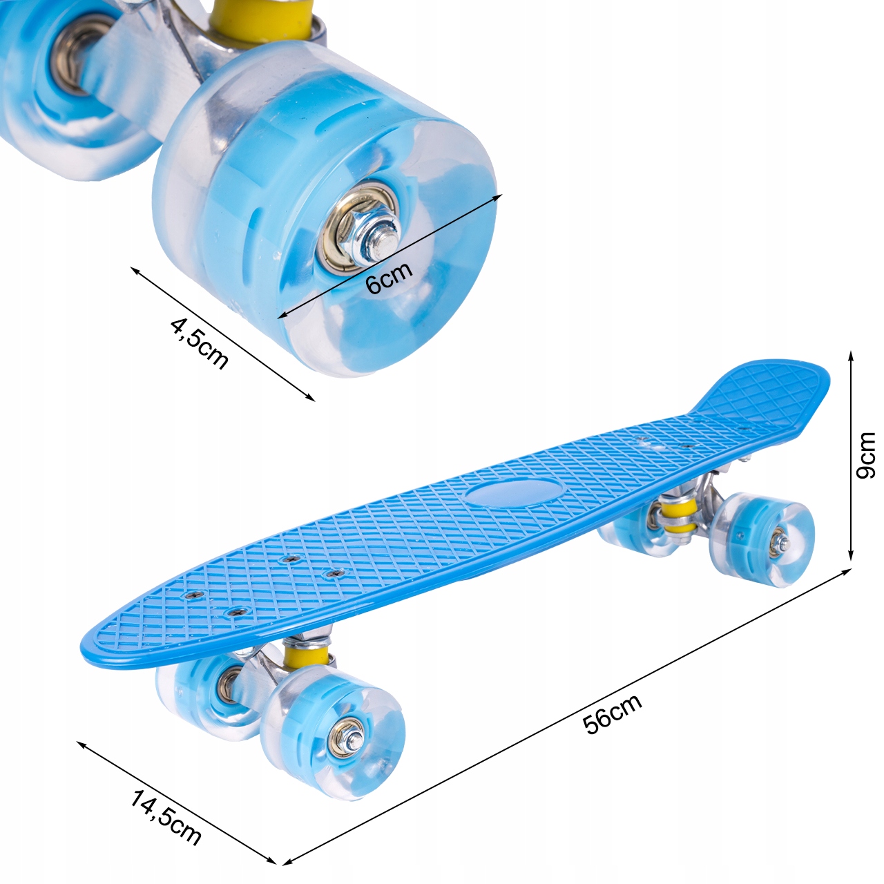 FISZKA DESKOROLKA DLA DZIECI ŚWIECĄCE KOŁA LED NIEBIESKA 56CM ABEC7 RGB Kod producenta 110915