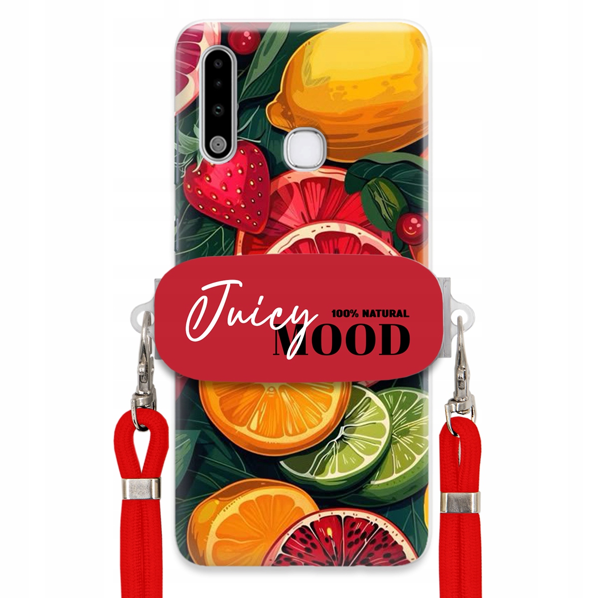 Puzdro pre Samsung A70e Červené Crossbody vodítko držiak Juice Mood Ovocie