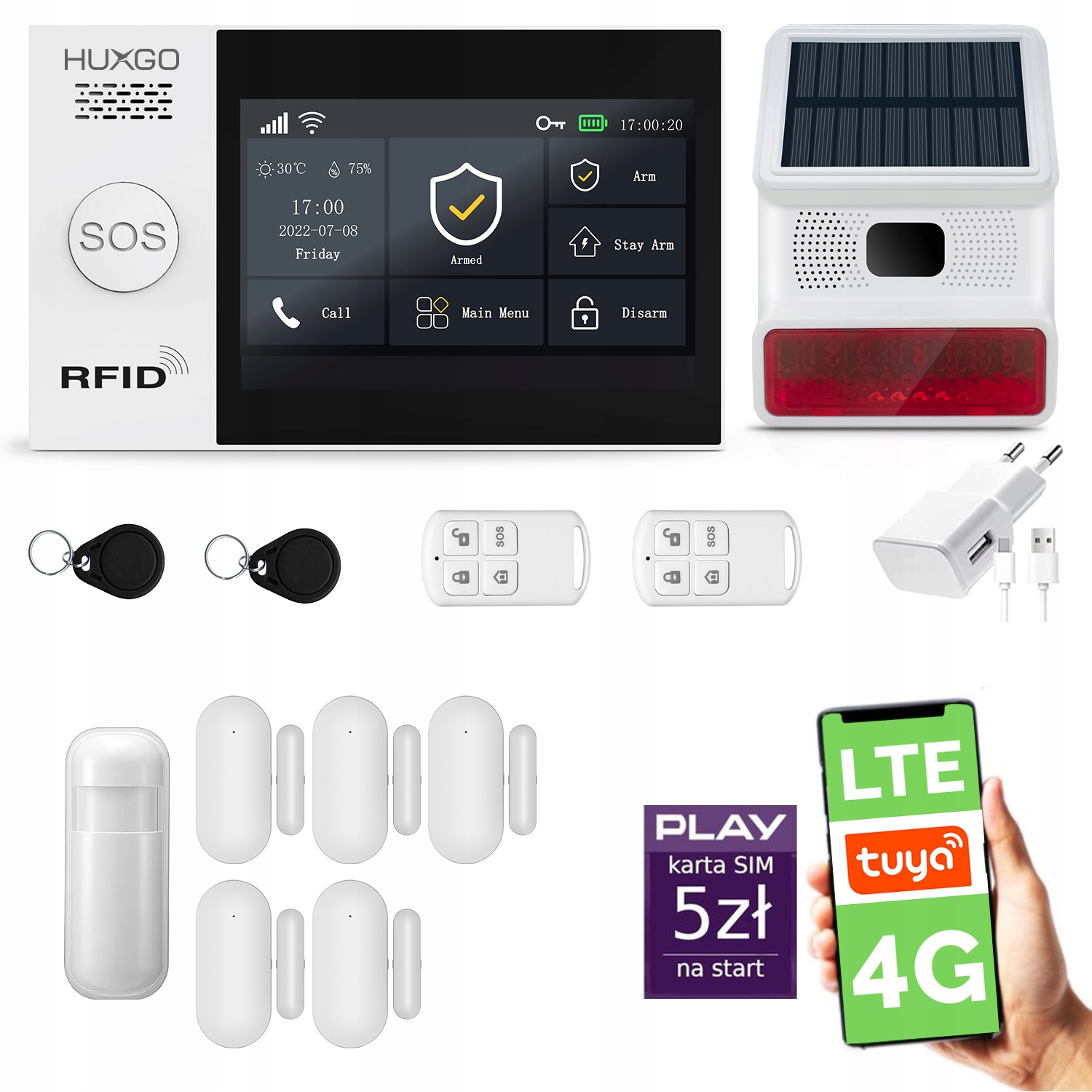 Bezdrôtový alarm WiFi Gsm, Tuya, alarmová sada Huxgo HXA007 4G Lte