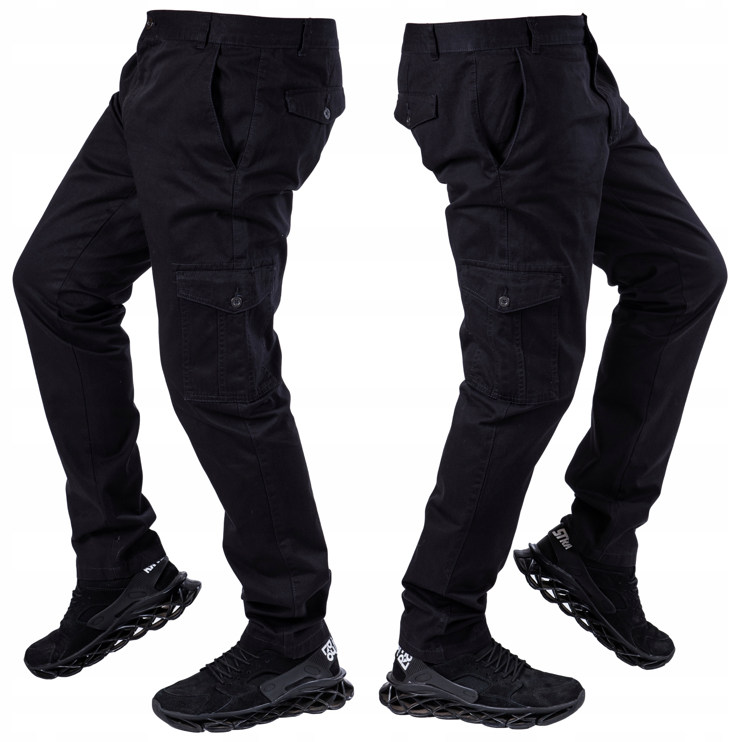 

R.42 czarne materiałowe proste bojówki Aarao