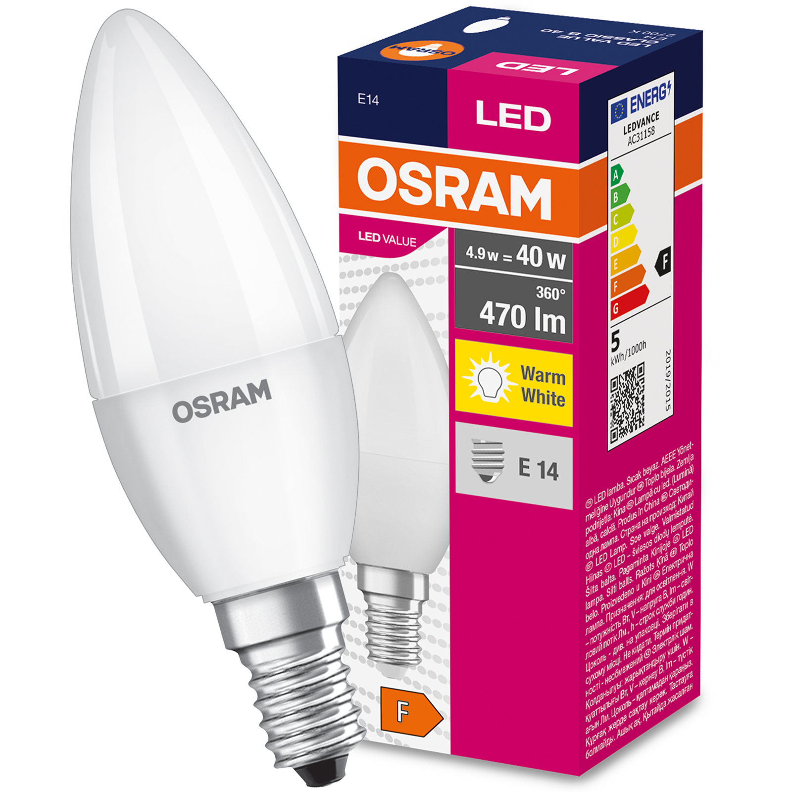 

Żarówka Led Świeca E14 4,9W 40W 470lm Osram 2700K