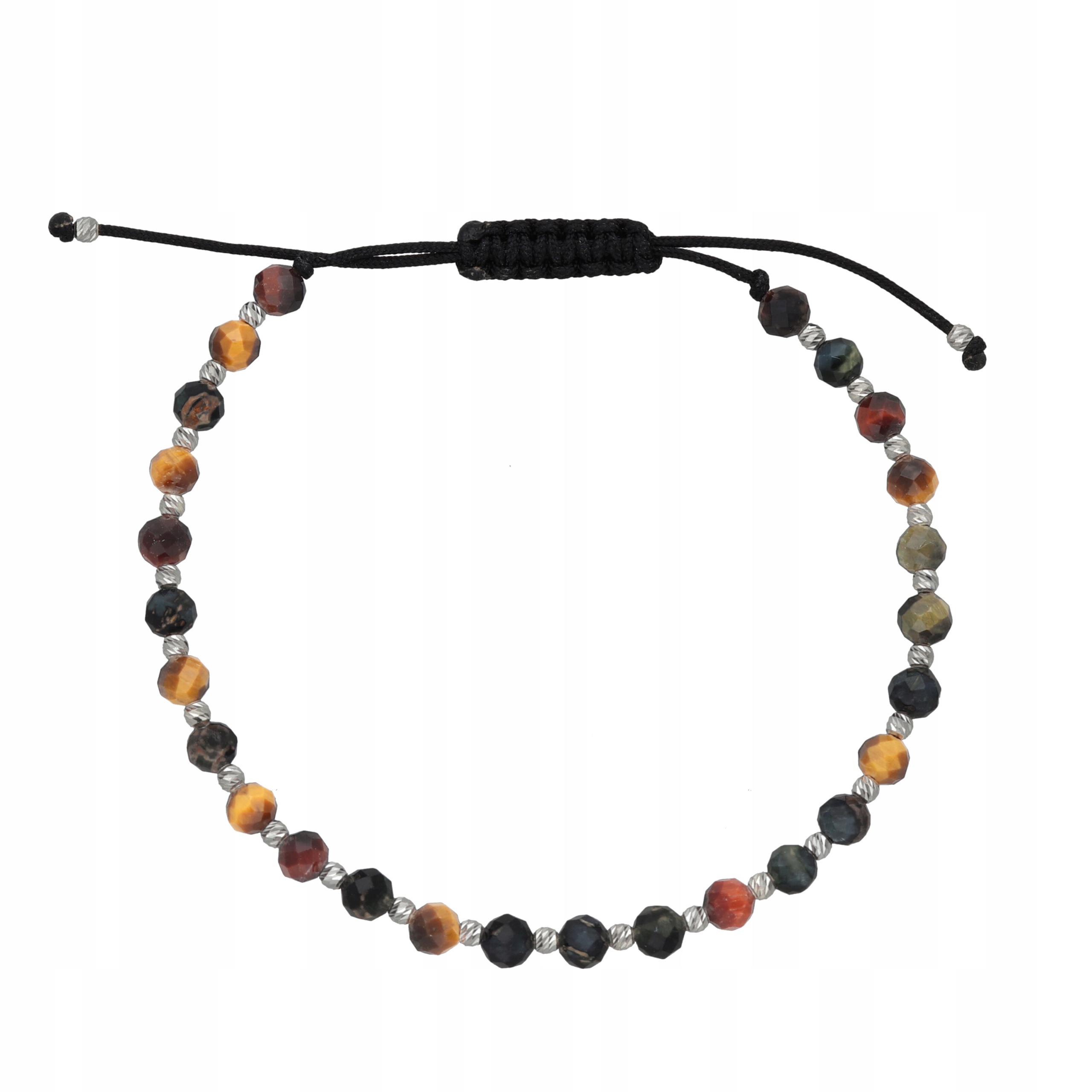 Provázkový náramek s tygřím, sokolim a buvolím okem stříbro