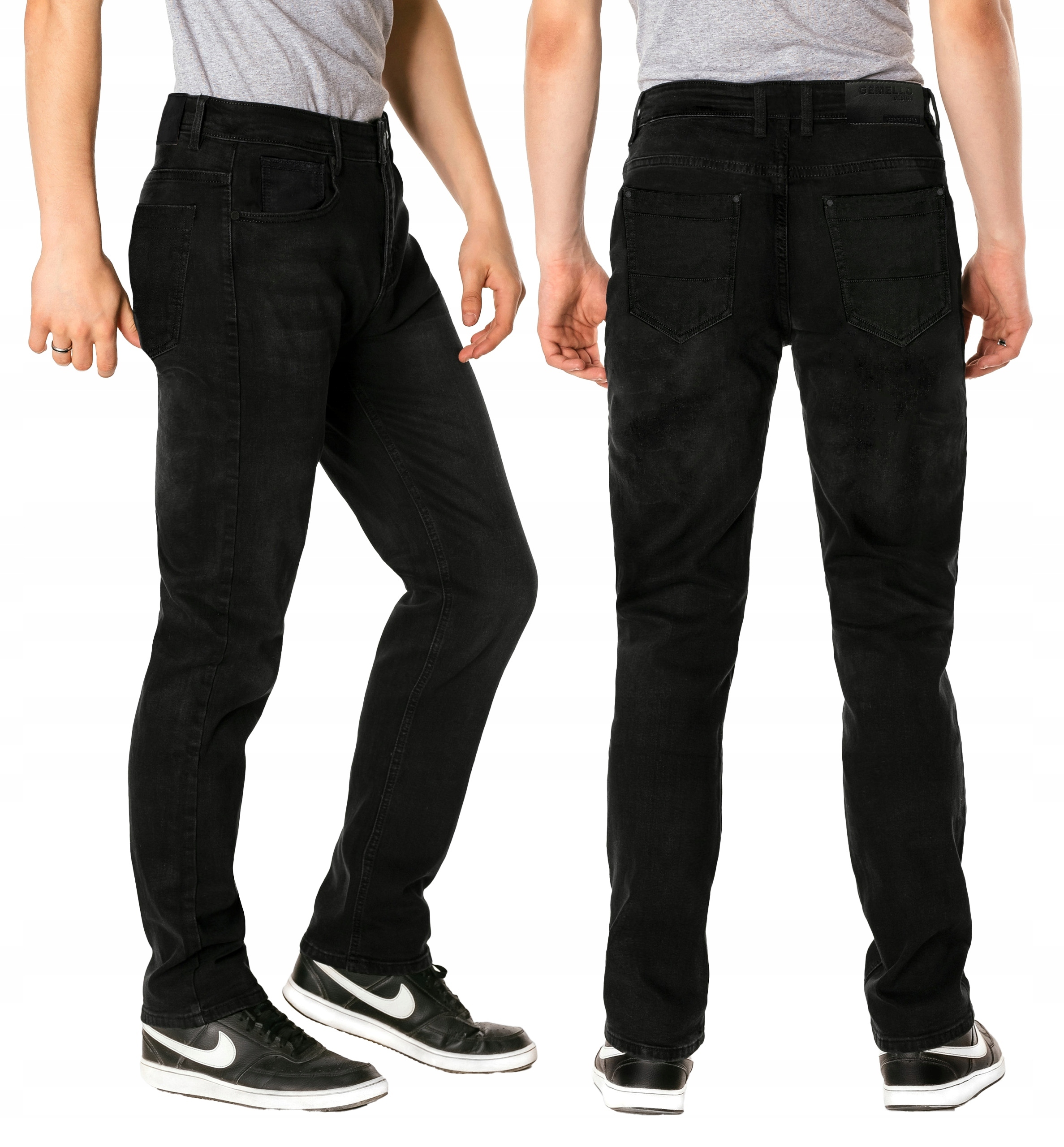 Czarne Spodnie Jeans Męskie Dżinsy Texasy Bawełniane Prosta Nogawka 470 W34