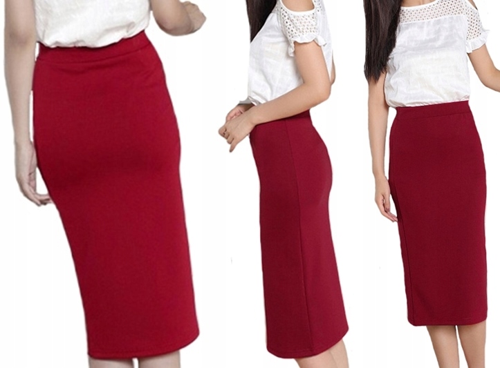 

Dzianinowa tuba Bordowa spódnica Ołówkowa Midi 46