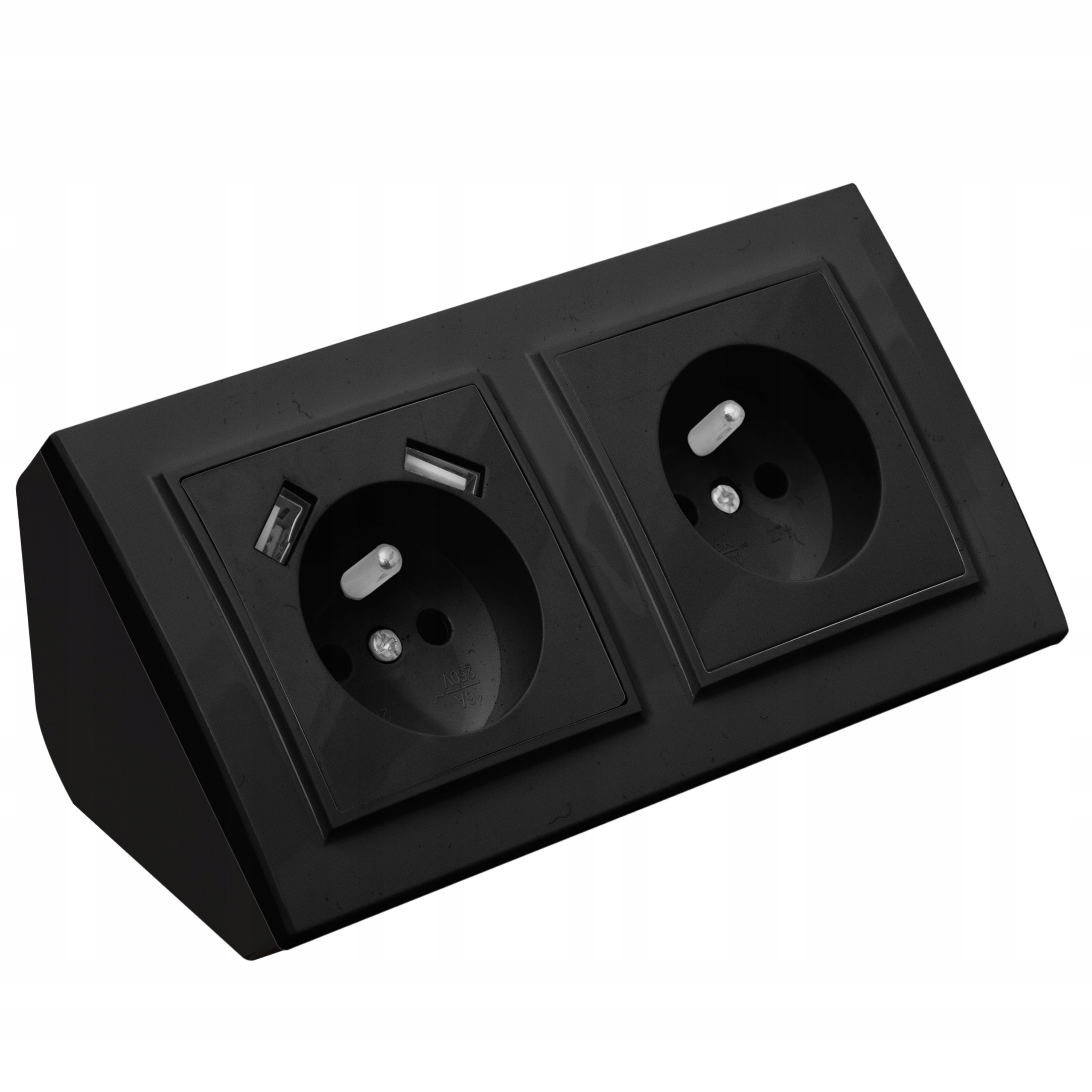 Gniazdo Podwójne Meblowe Narożne Biurkowe Kuchenne 2XUSB Czarne Matowe