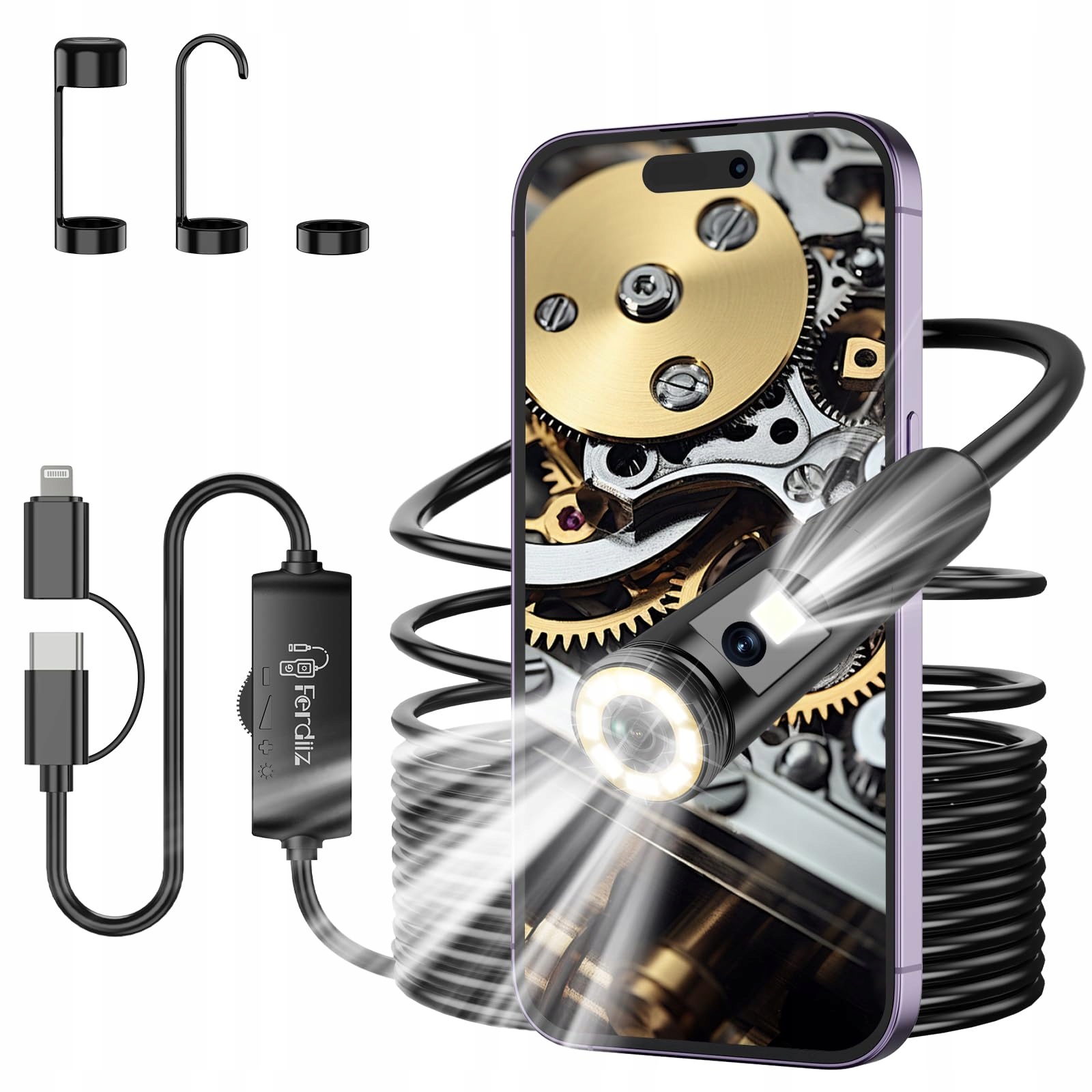 FERDIIZ Kamera Inspekcyjna 1920P HD Doppellinse IP67 LED Android iOS 5m
