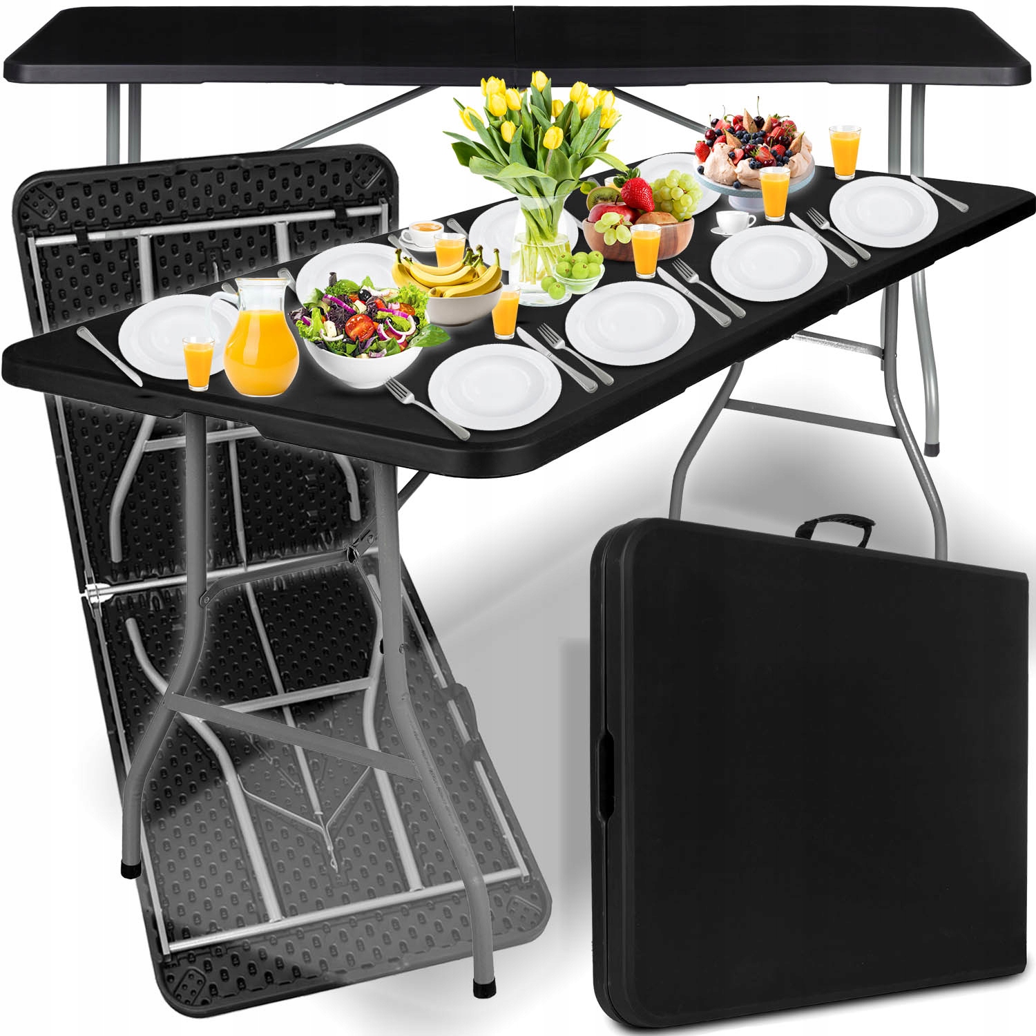 ROZKŁADANY STÓŁ OGRODOWY CZARNY CATERINGOWY TURYSTYCZNY 180x74x74cm SOLIDNY