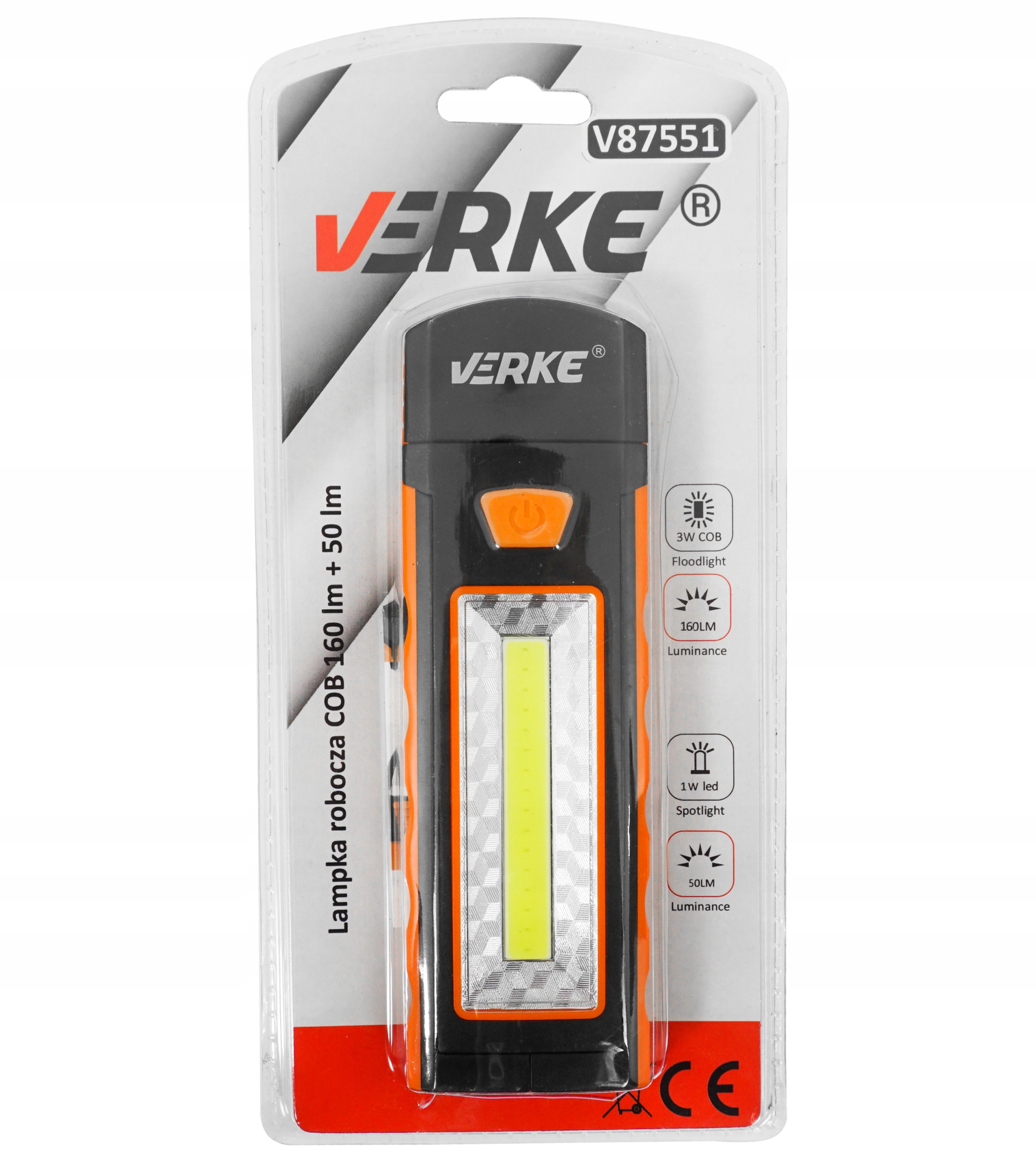 LAMPKA ROBOCZA LATARKA WARSZTATOWA LAMPA LED COB KEMPINGOWA TURYSTYCZNA 3W Kolor dominujący pomarańcze i czerwienie