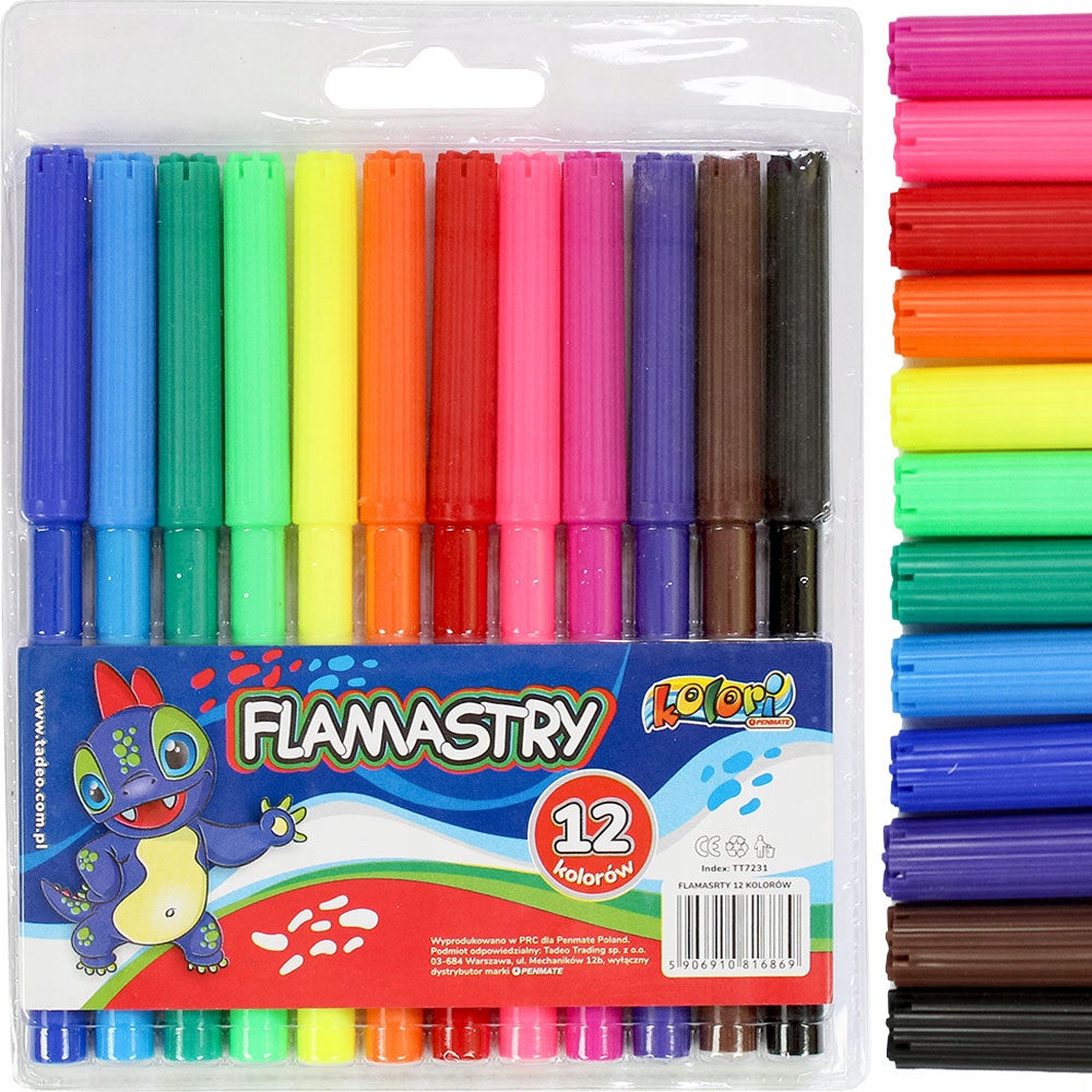 PISAKI MAZAKI FLAMASTRY KOLORI 12 KOLORÓW