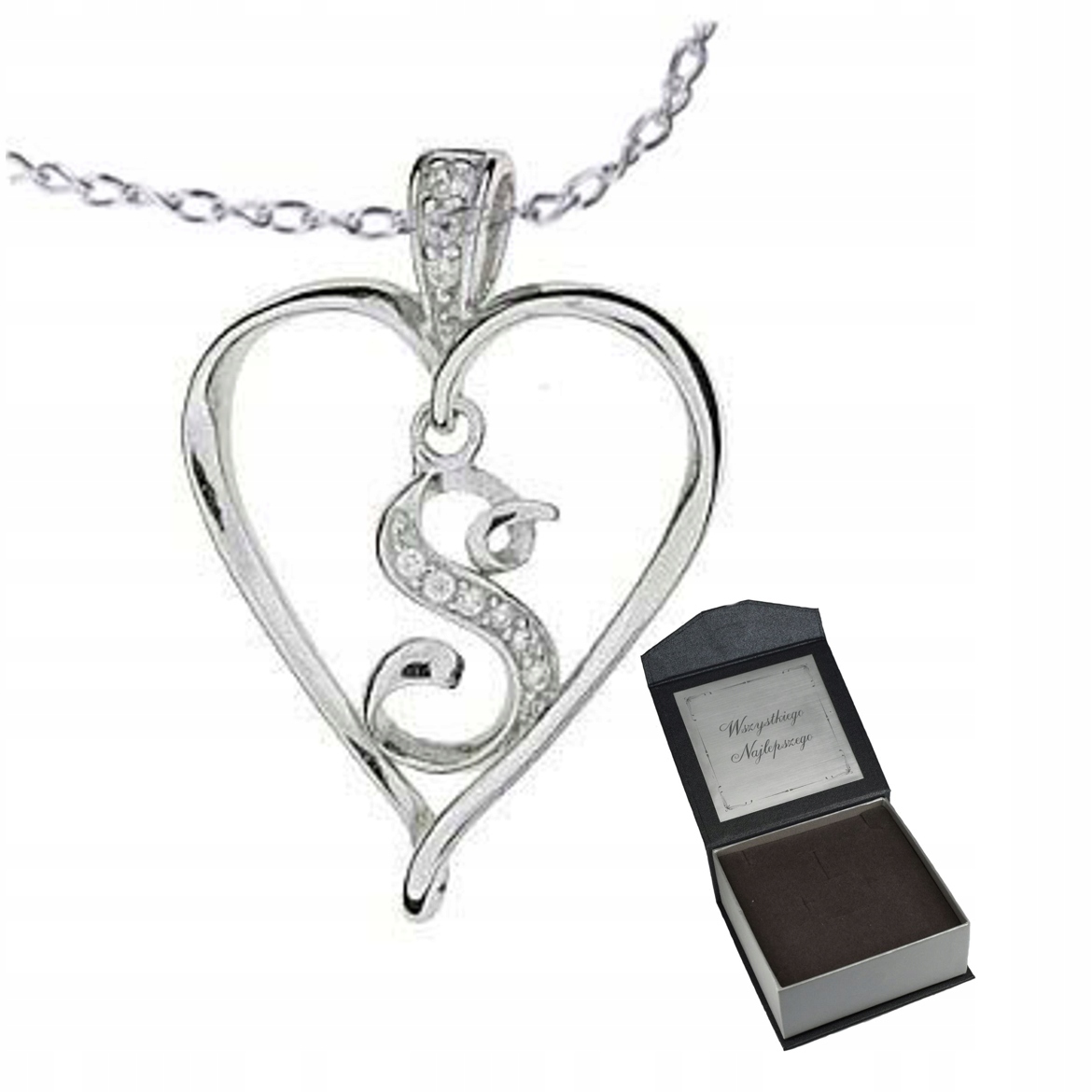 Náhrdelník Písmeno S Srdíčkem Stříbro Krabička Gravírování