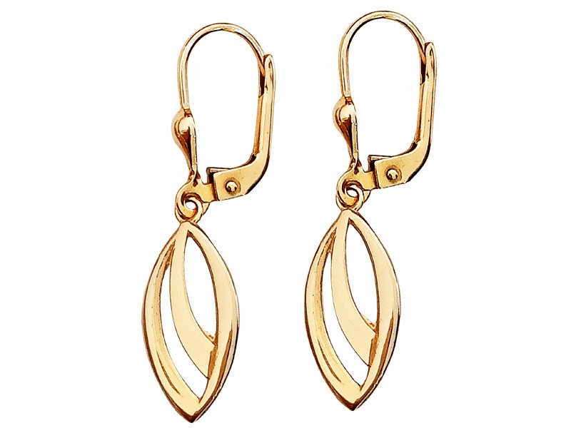Zlaté náušnice 585 závěsné, prolamované mandle na anglické zapínání dárek