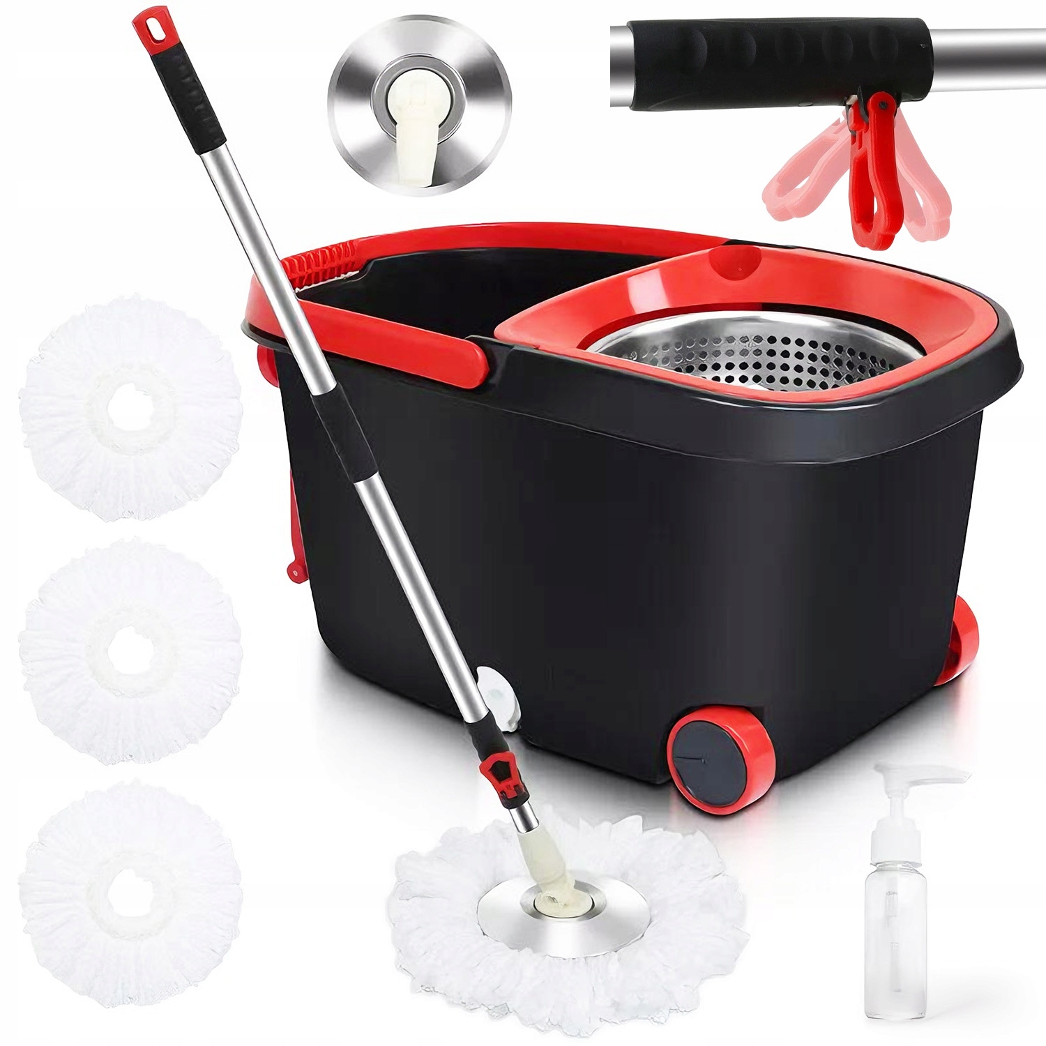 Levně Mop S 360STUPŇOVÝM Kbelíkem S Teleskopickou Rukojetí A Třemi Nástavci