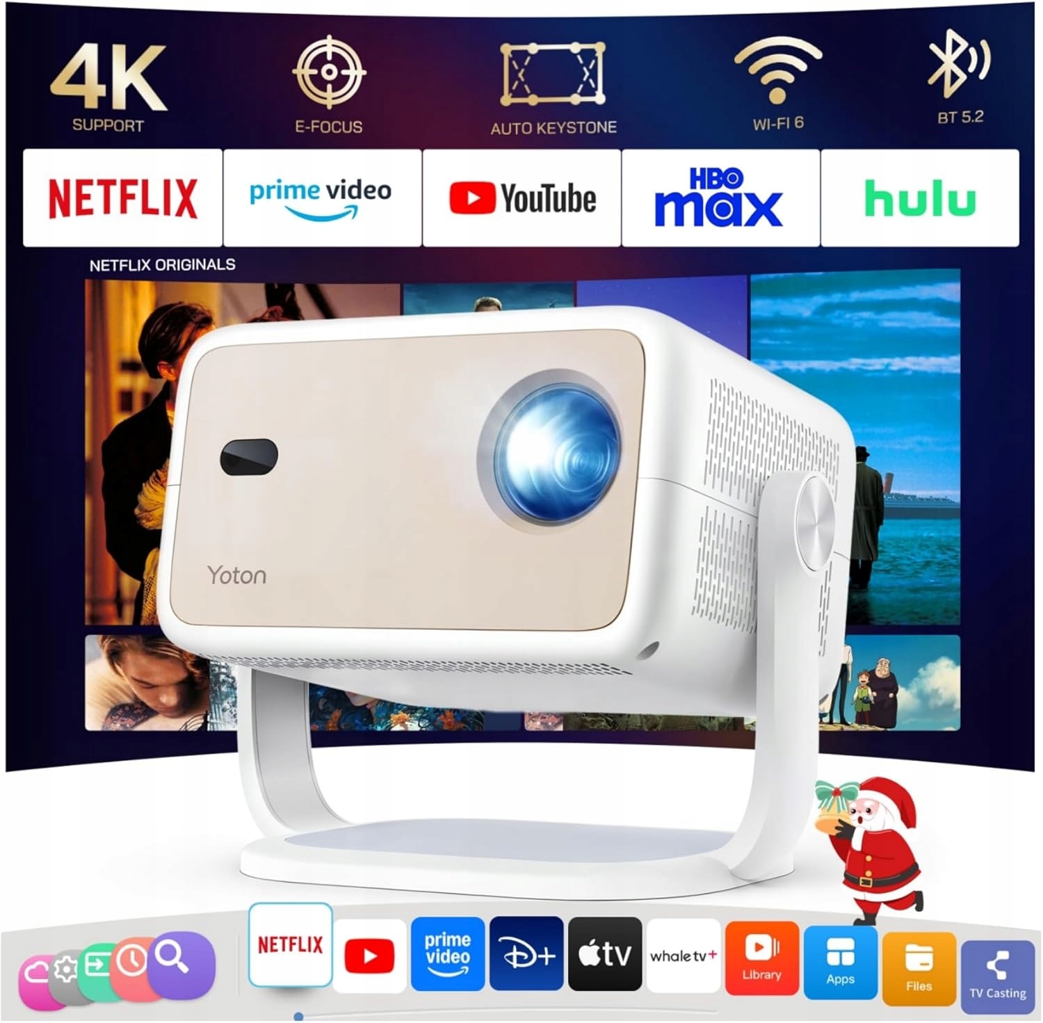 Yoton Y7 Projektor 4K Smart Tv WiFi Bluetooth 500 Ansi AutoFocus