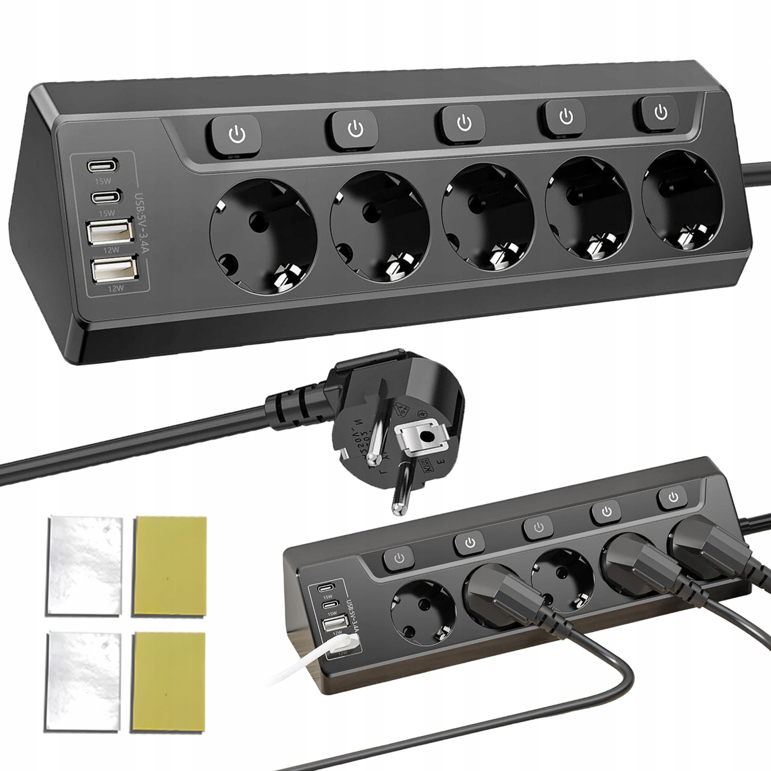 Prodlužovací Kabel Zásuvková Lišta 2 M 5 Zásuvek 4X Usb Nabíječka