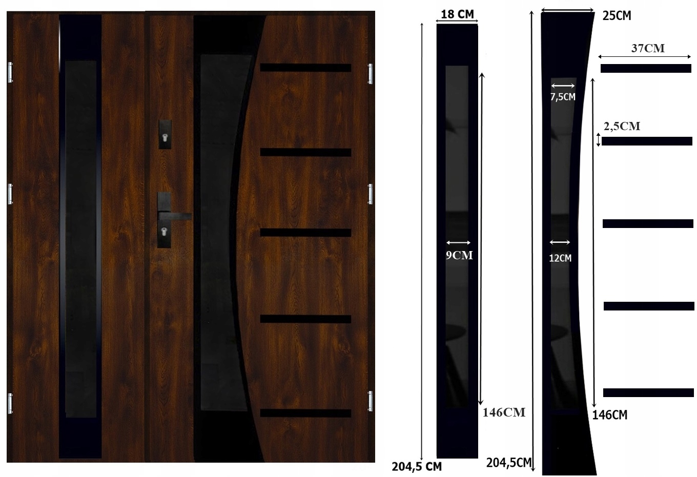 DRZWI ZEWNĘTRZNE DWUSKRZYDŁOWE INOX 14ZD BLACK 131CM 55MM CIEMNY REFLEKS Strona lewe prawe