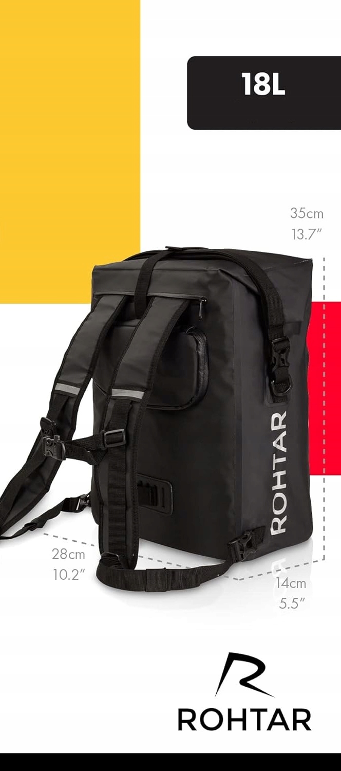 TORBA PLECAK SAKWA 3w1 ROWEROWA NA BAGAŻNIK WODOODPORNA ROHTAR 18L ŻÓŁTA Marka Inna marka
