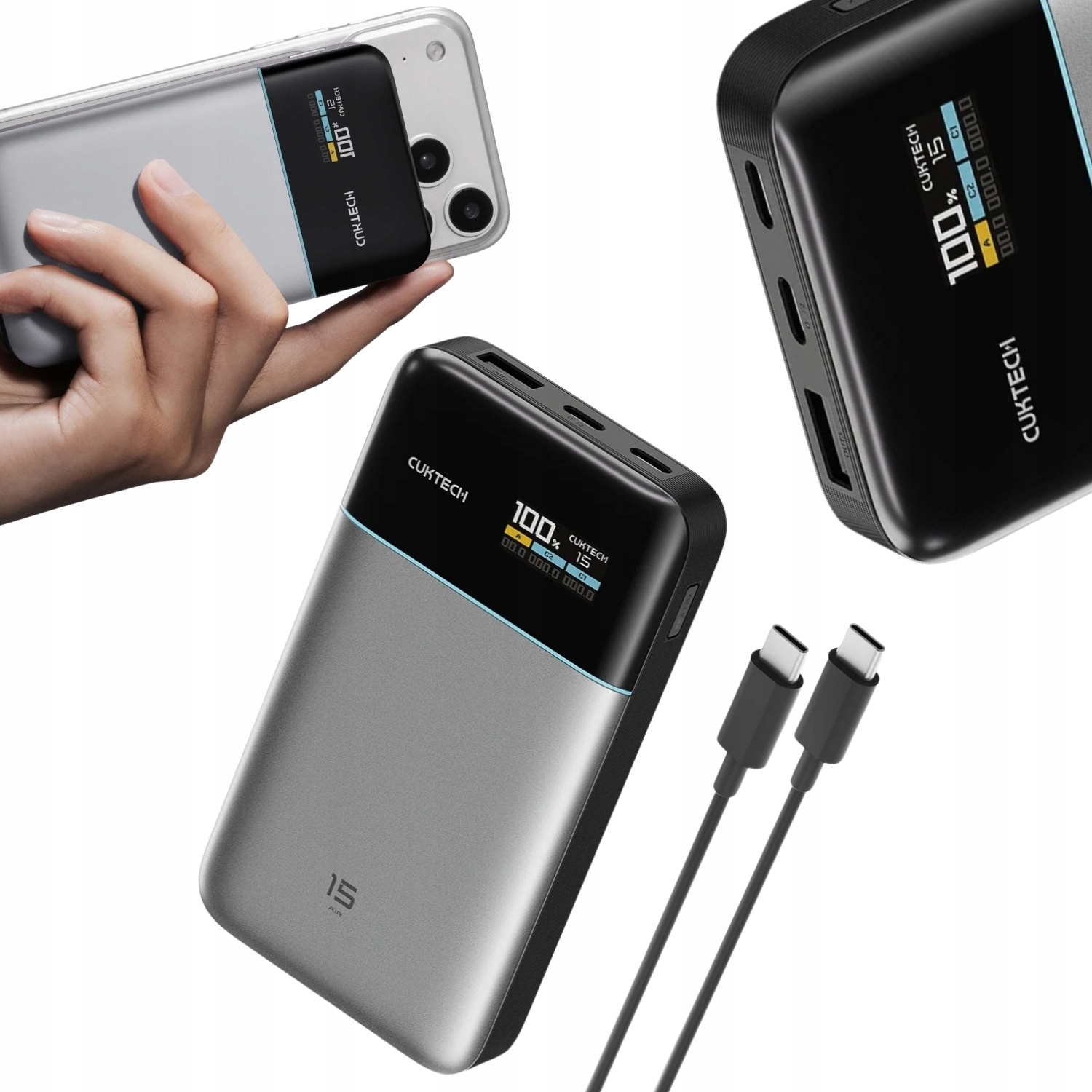 Rychlá Powerbanka 15000MAH 100W Qc Výkonná Cestovní Powerbanka 2x Usb-c Usb-a