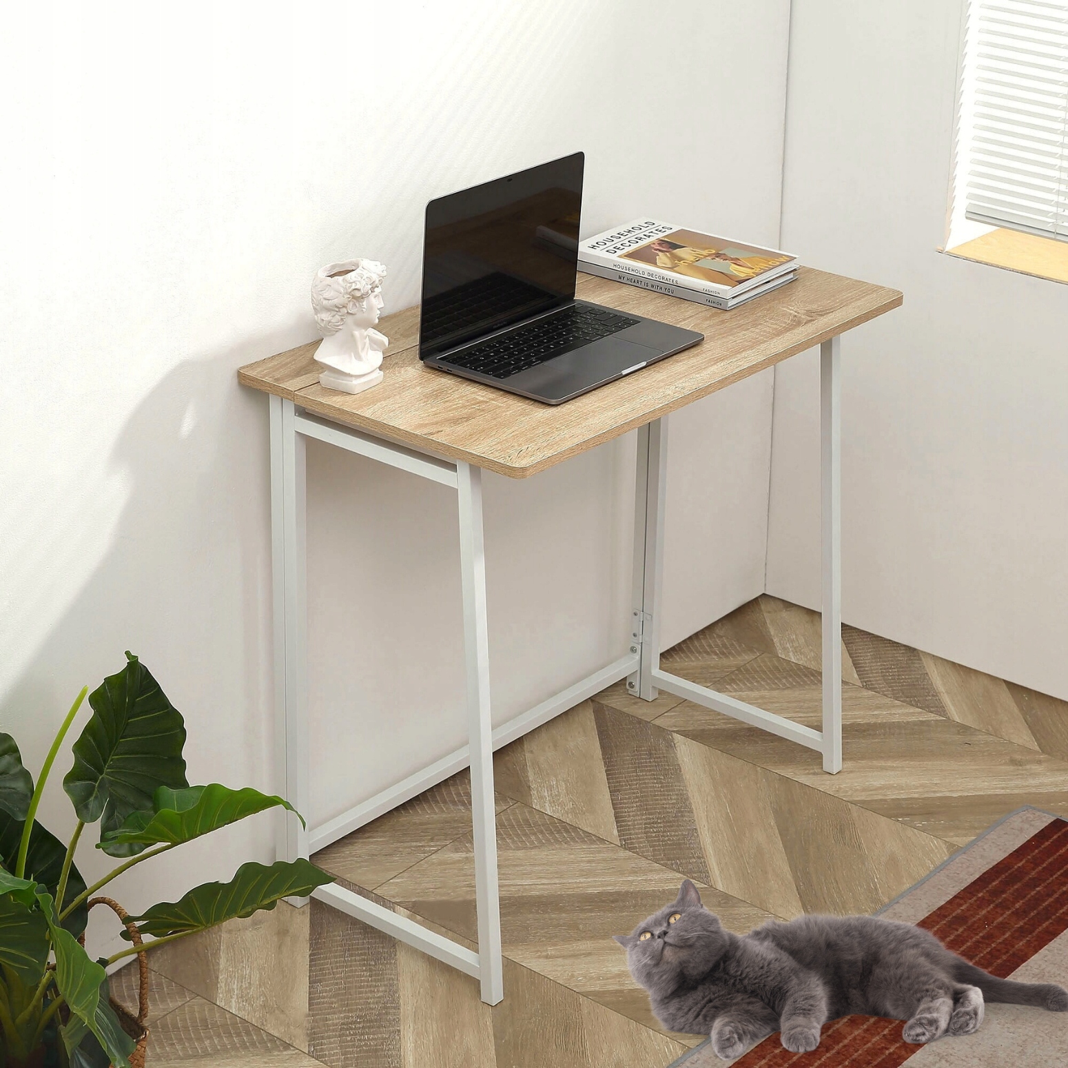 Składane Biurko BoHome Stolik Toaletka Komputerowe Prostokątne Białe Drewno Kolor mebla biały