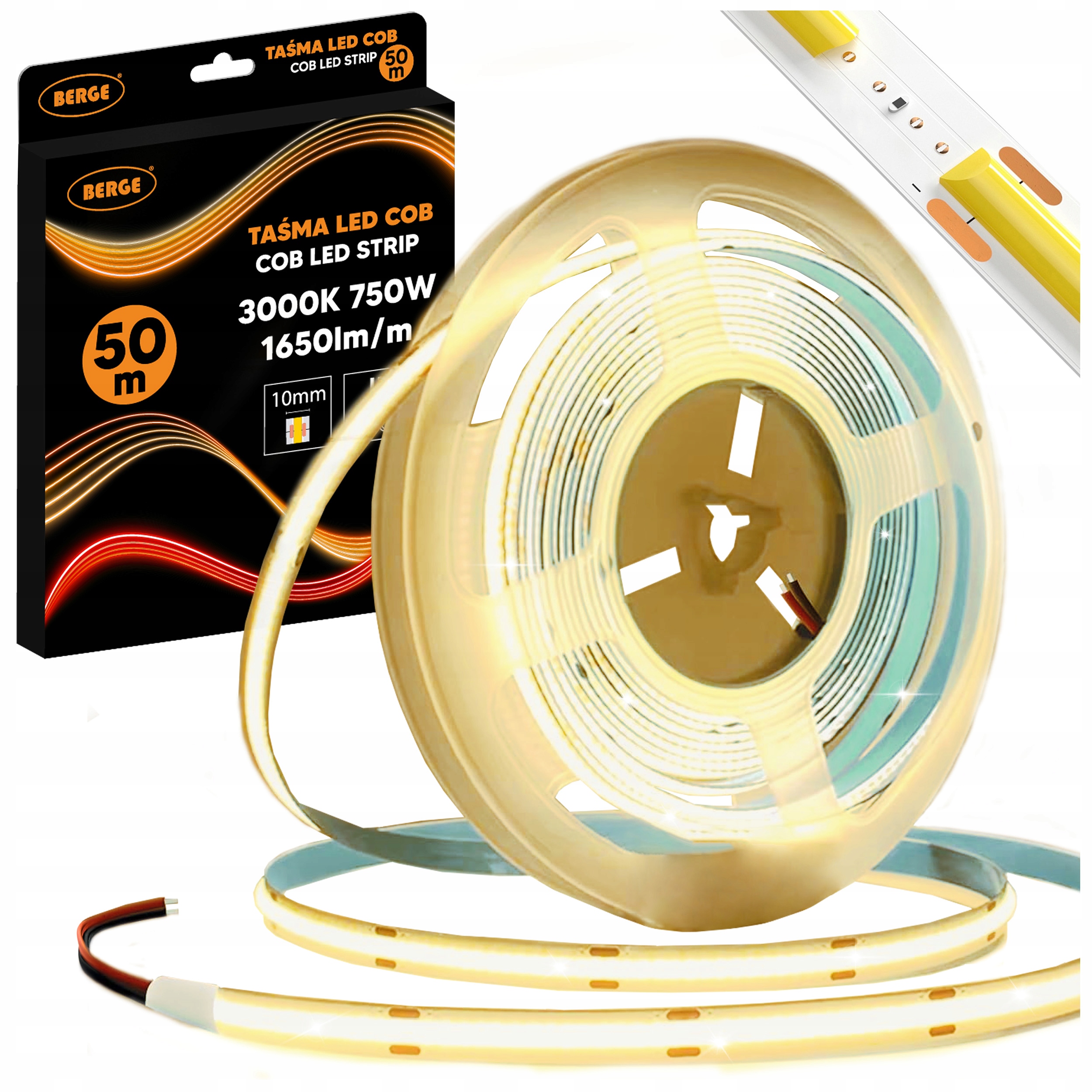 Led pásik Cob Neon 24V 50m Veľká rolka 528D 15W/m 1650lm/m 3000K Teplý 10 mm