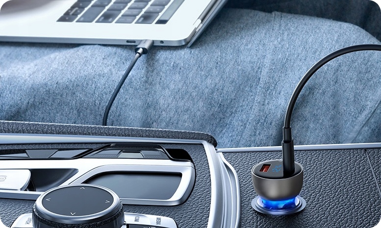 BASEUS SZYBKA ŁADOWARKA SAMOCHODOWA USB-C TYPE-C USB 65W PD QC 4.0 AFC Prąd wyjściowy 5000 mA