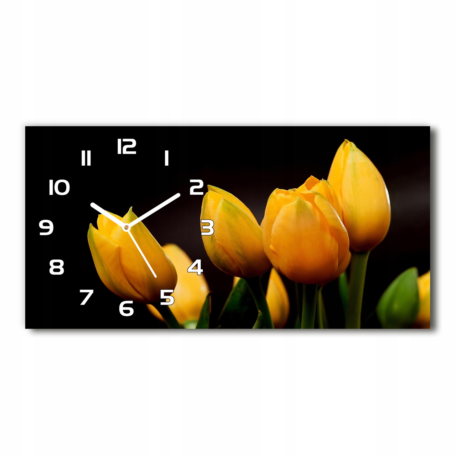 Nástenné sklenené hodiny tiché Žlté tulipány 60x30 cm