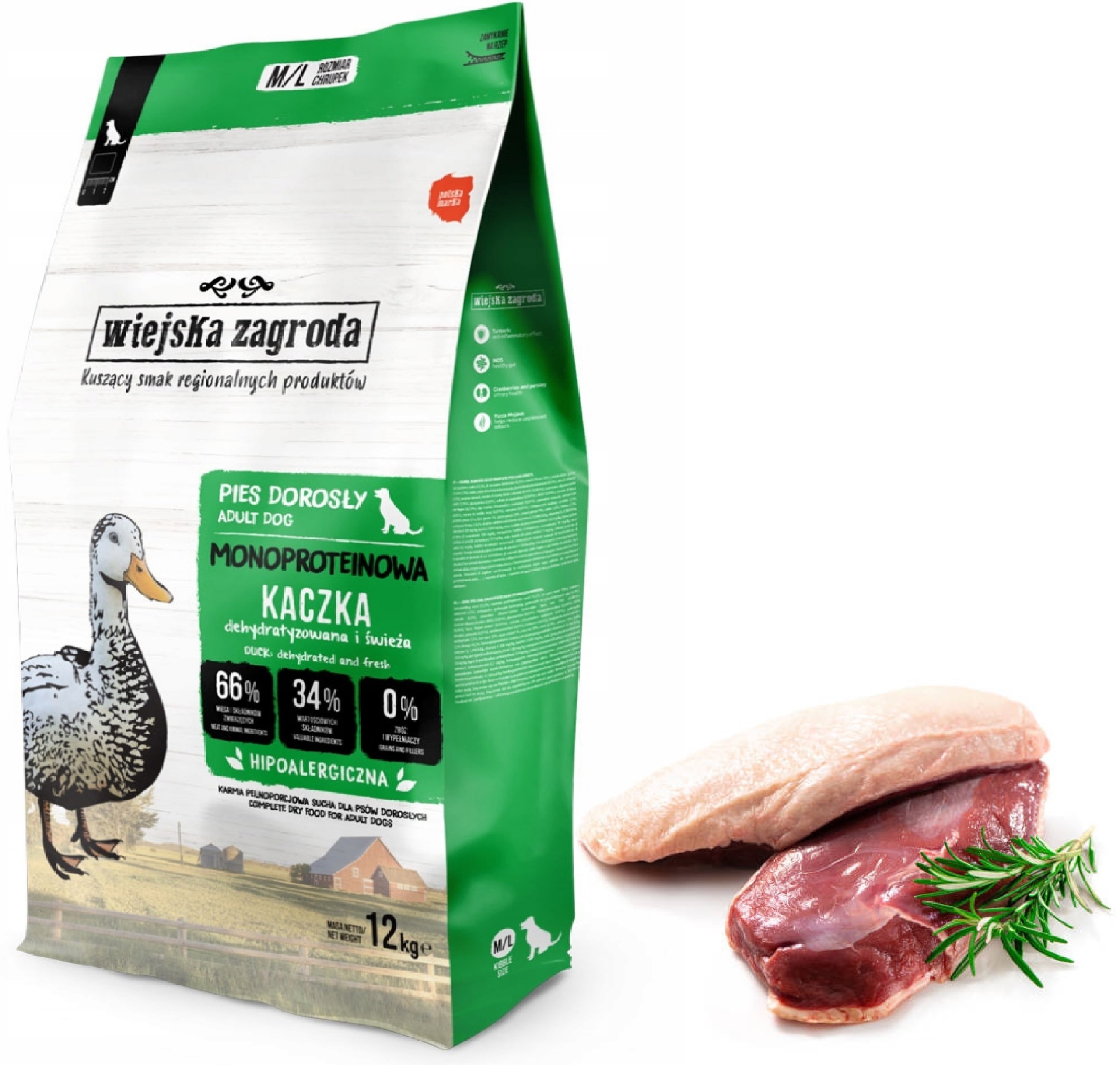 Wiejska Zagroda Sucha karma Monobiałkowa Duże średnie rasy Kaczka 12kg M/L