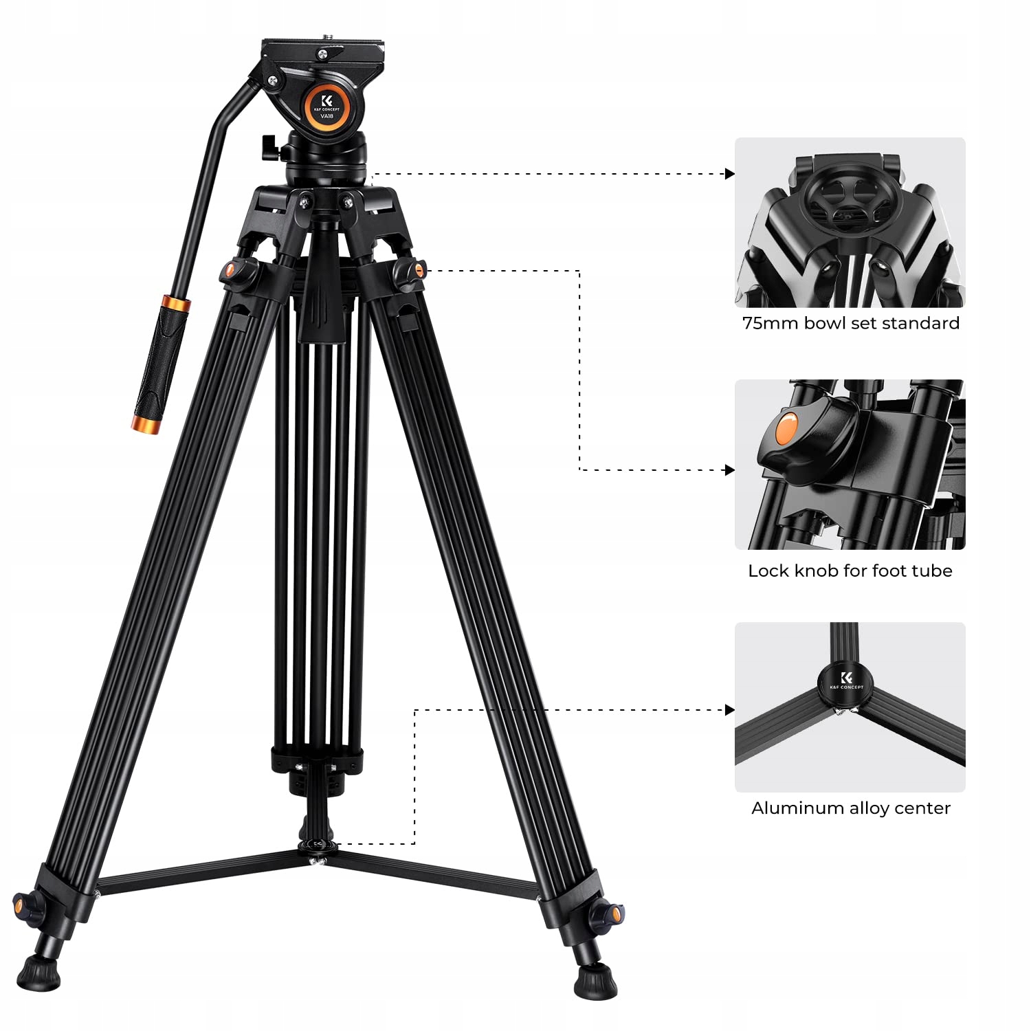 K&F CONCEPT Statyw Video 360° Głowica Płynna 184cm DSLR Kamery — miniatura 5