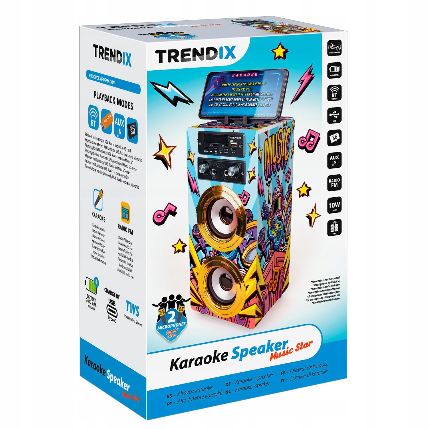 TRENDIX Karaoke Dla Dzieci Złota Gwiazda Z 2 Mikrofonami Bluetooth USB SD — miniatura 7