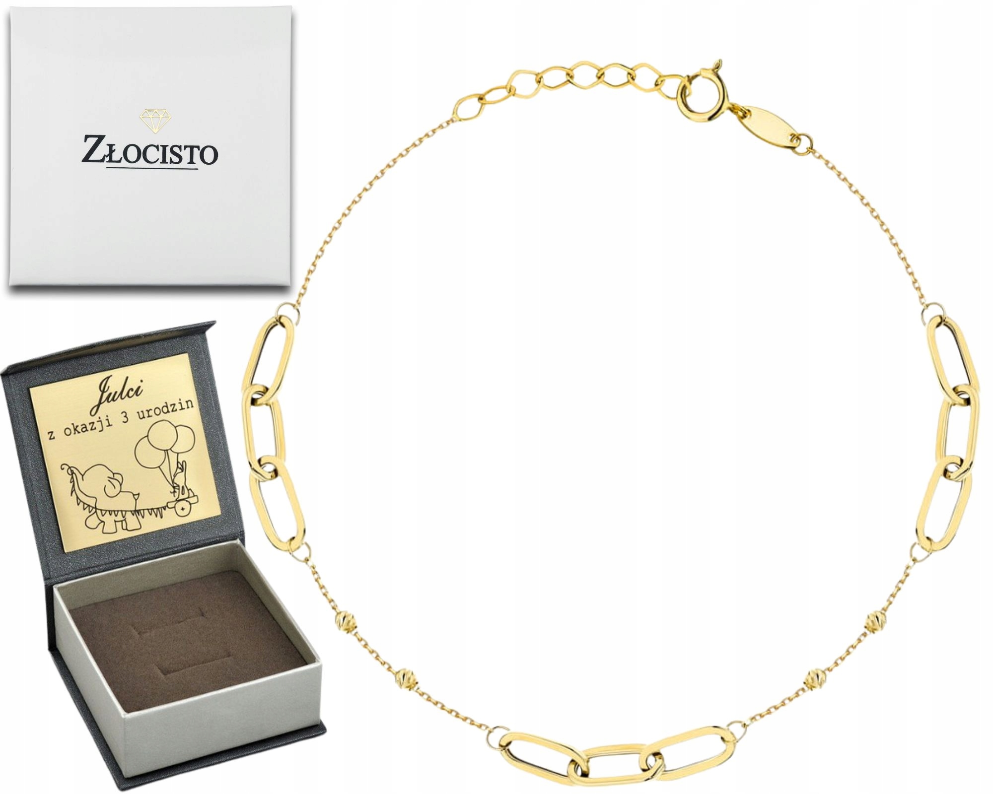 Zlatý Náramek S Dlouhými Články A Nařezanými Kuličkami, Efekt, Zlato 585