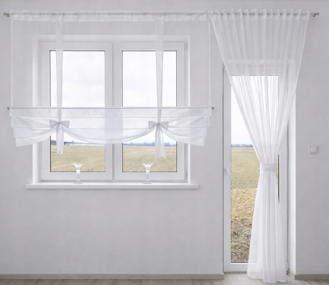 Balkónová Súprava Biela Rímska Rolka Panel S Mašličkami Voál KAR.2.40