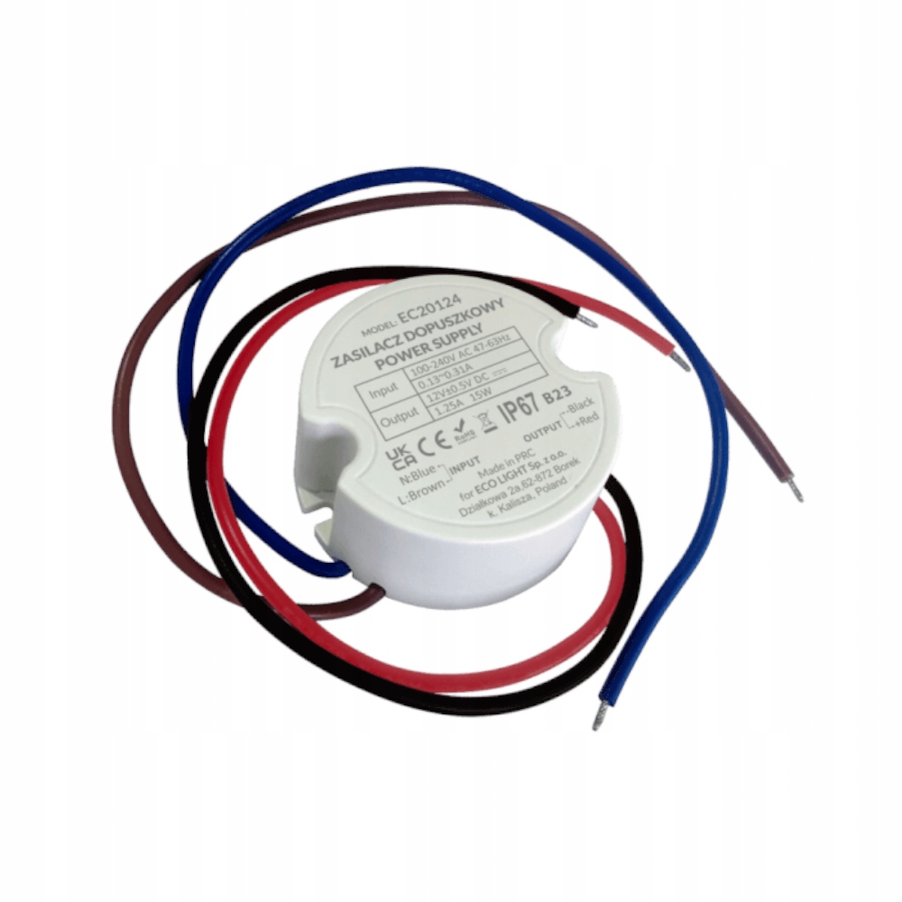 Zasilacz LED 12V do puszki IP67 15W 1.25A