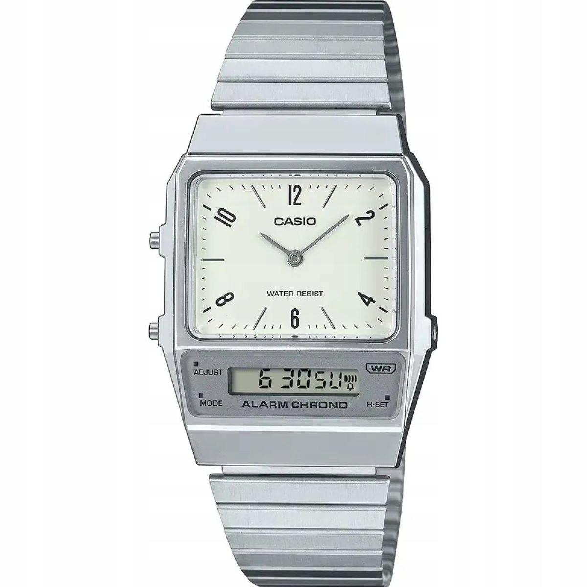 Casio Vintage stříbrné hodinky v retro stylu s krémovým ciferníkem AQ-800E-7A2EF