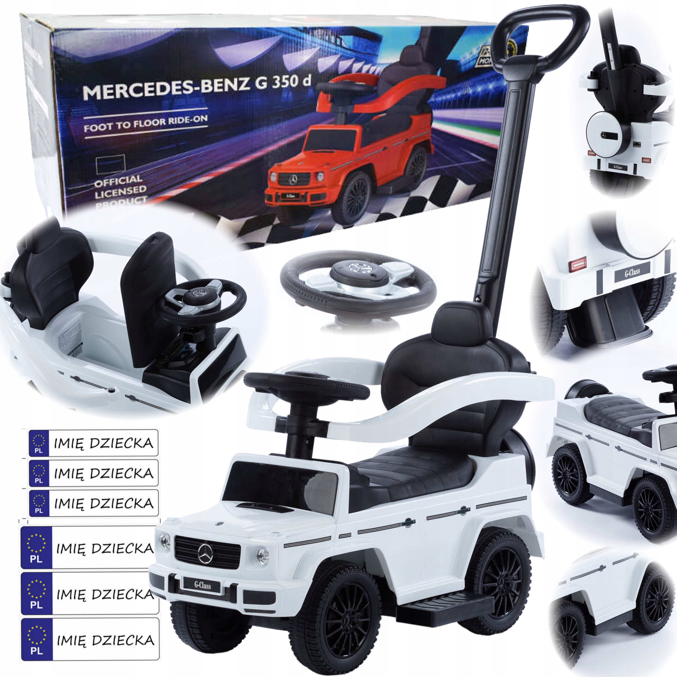 jeździk MERCEDES G skóra GUMOWE KOŁA skręt TABLICE