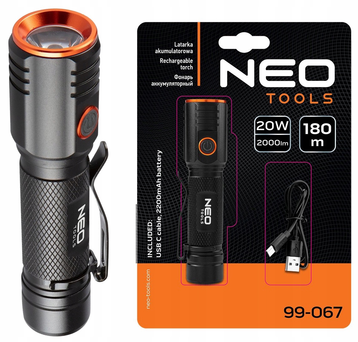 Ruční akumulátorová svítilna Usb C 2000lm Chn Led Neo