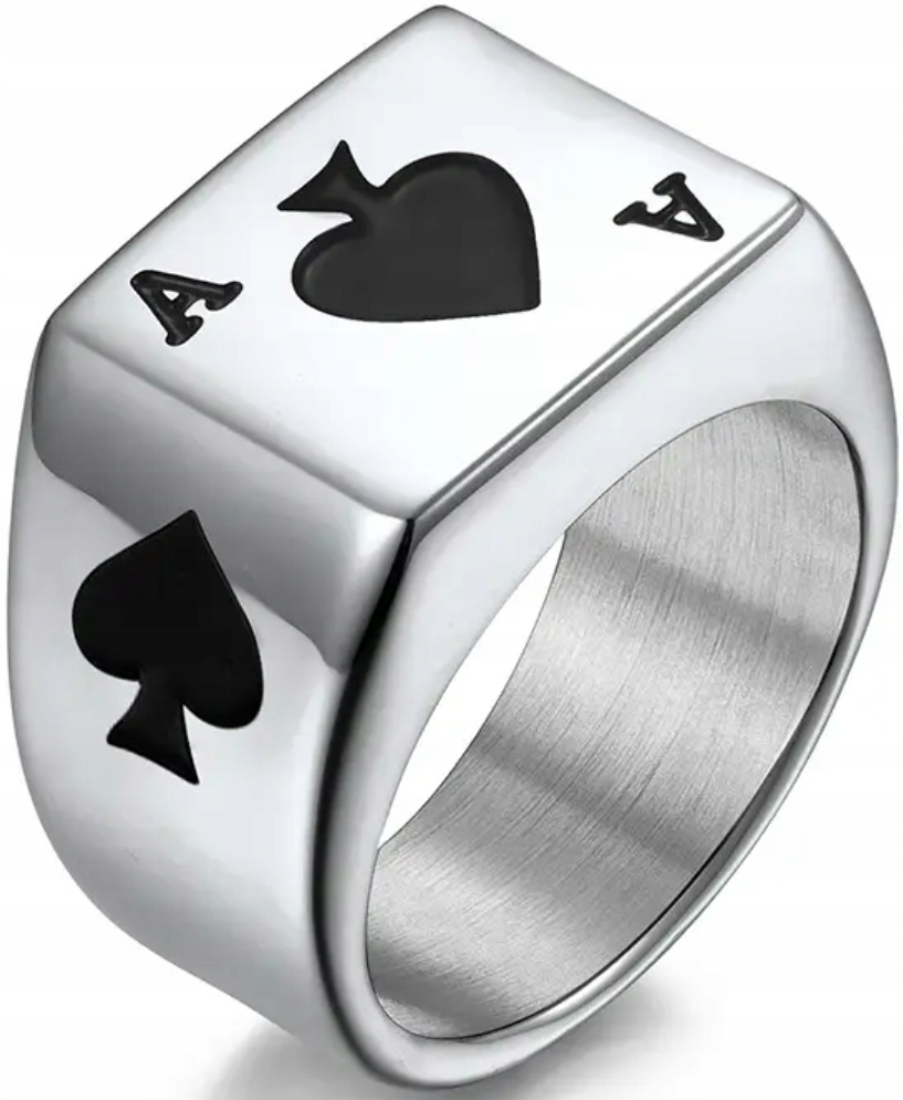 Stříbrný Sygnet Ace of Spades As Pik Poker Karty Ocel Ušlechtilá
