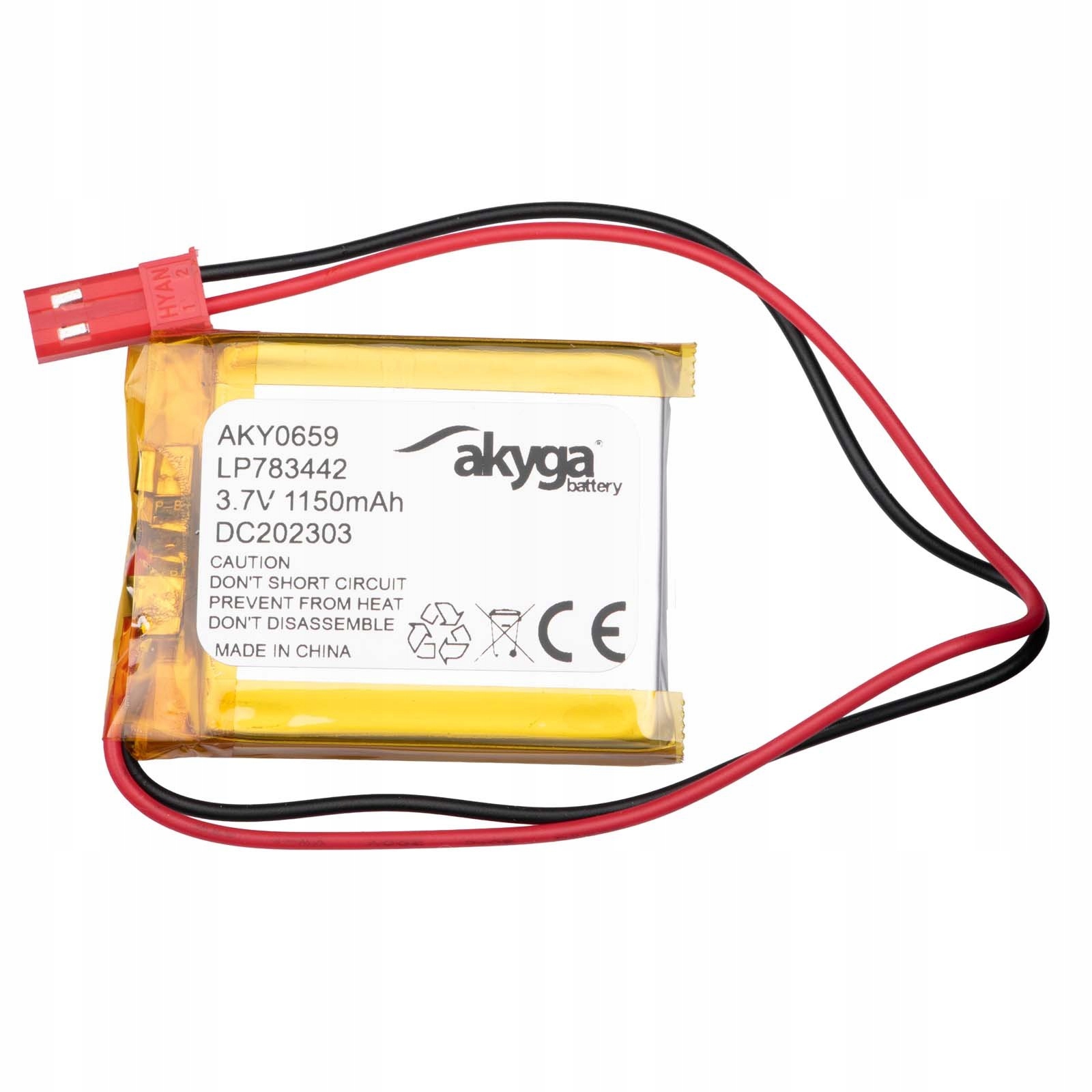 Akumulator Li-Po LP783442 Akyga 3.7V / 1150mAh PCM złącze JST 2-Pin 150mm
