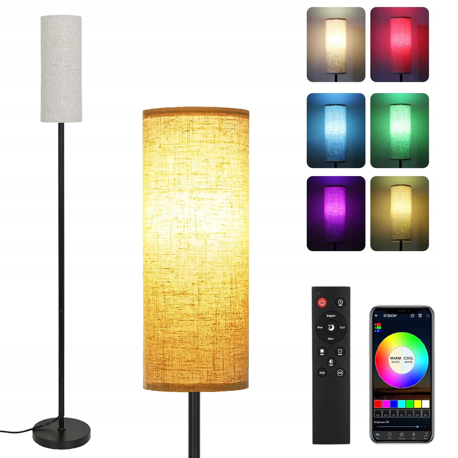 Stojací Led Podlahová Lampa Rgb, Stmívatelná Lampa Na Čtení S Dálkovým Ovládáním