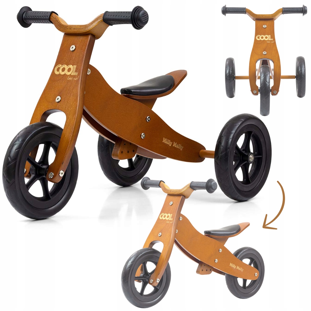 Rowerek trójkołowy biegowy dla dzieci drewniany 2w1 +18m Cool Milly Mally