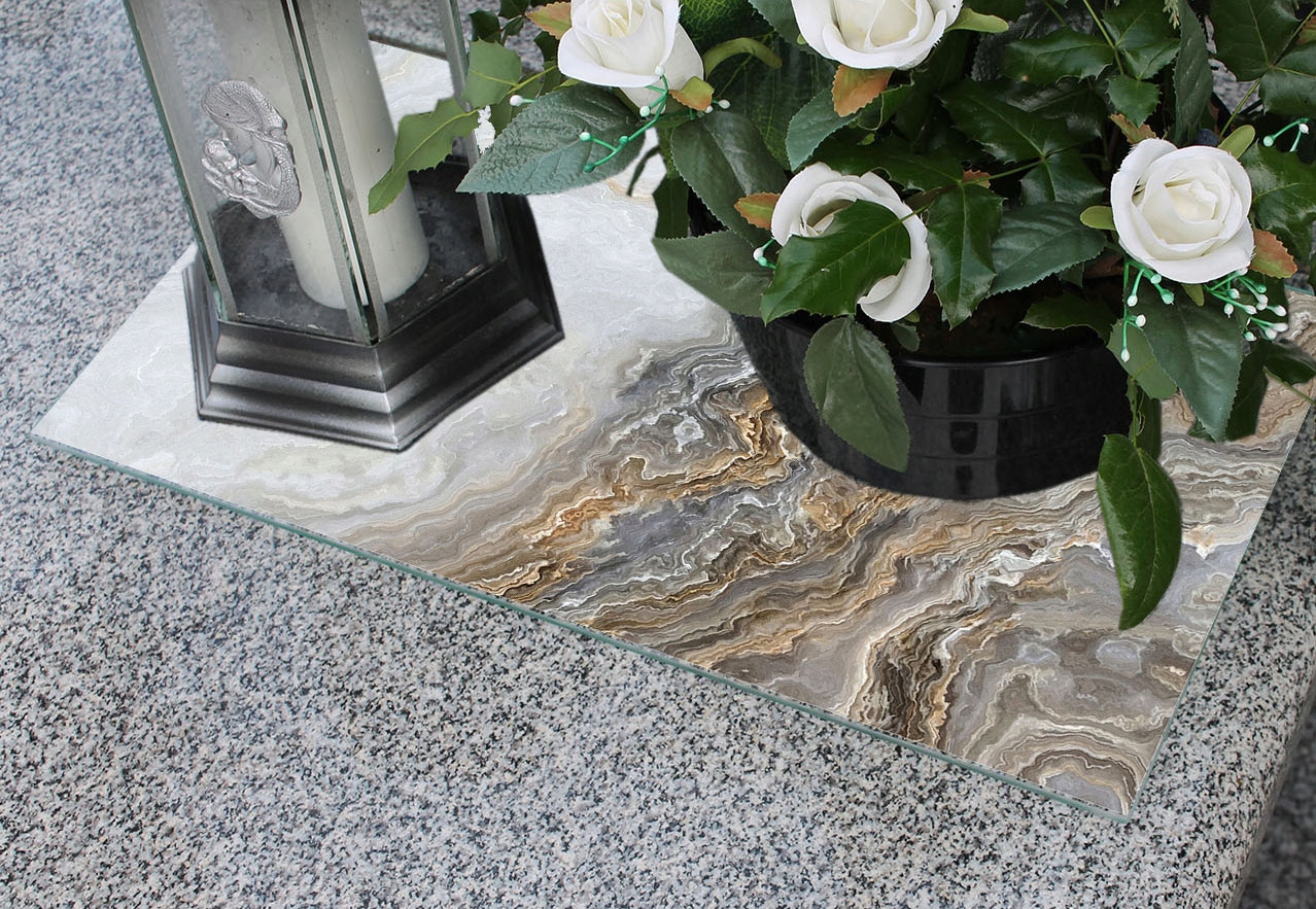 Podstawka pod ZNICZE Szyba HARTOWANA na Cmentarz wzór MARMUR 52x30cm Materiał szkło hartowane