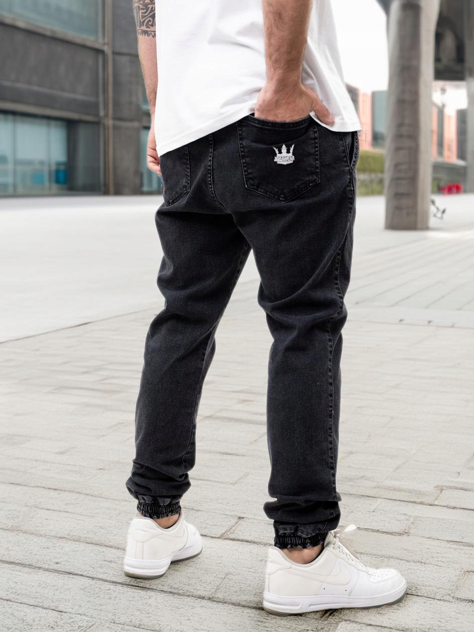 Džínové Kalhoty Jogger Pánské Jigga se stahovací šňůrkou Korona Tmavě Šedé XXL