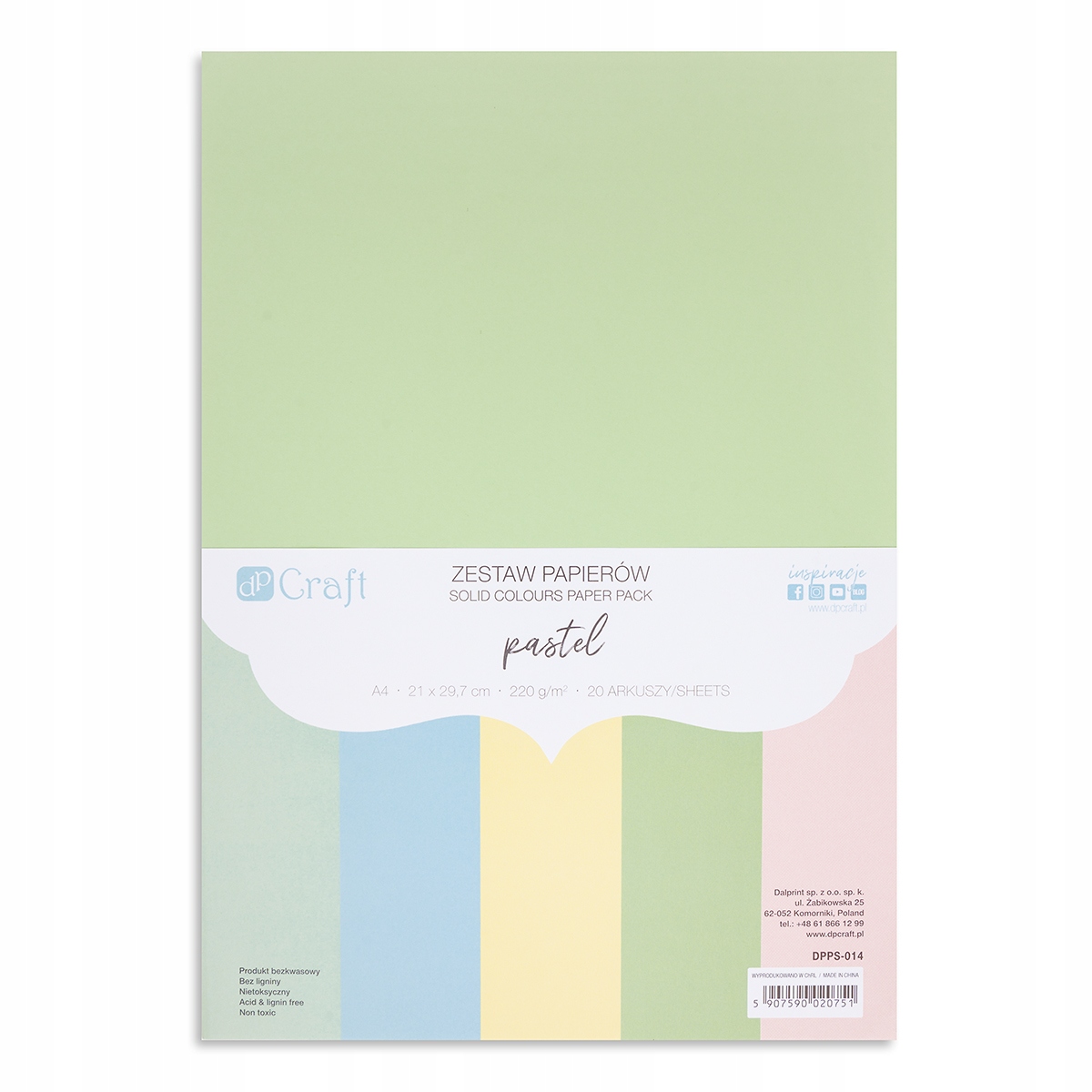 

Zestaw papierów 220g pastels A4 20 ark